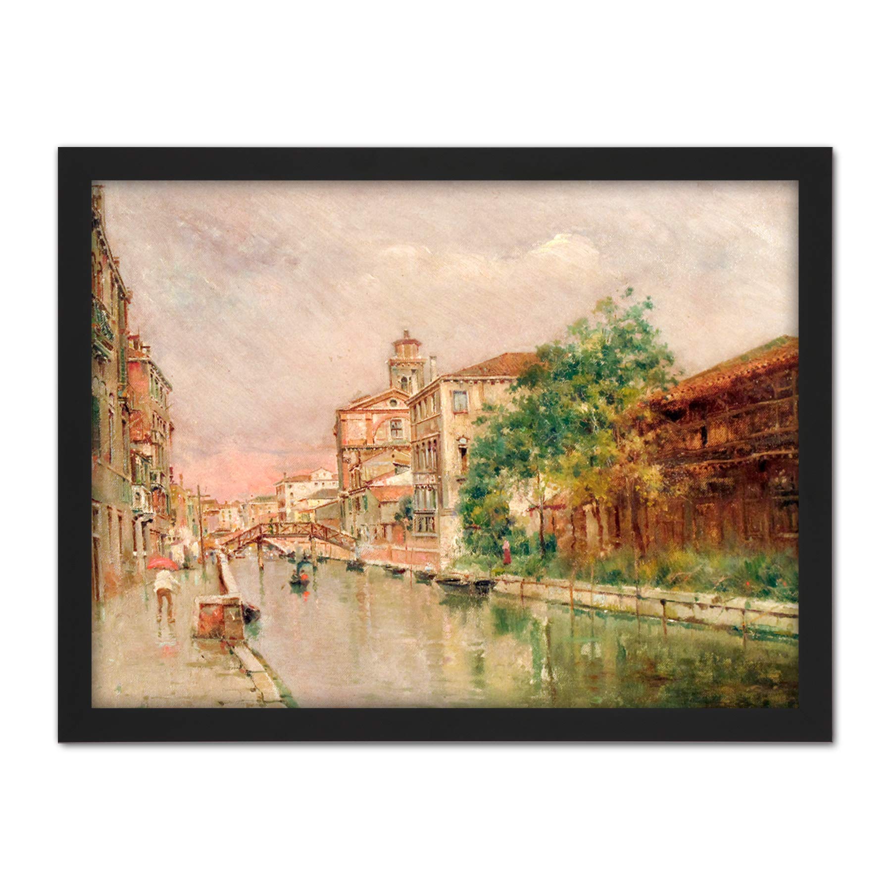 Artery8 Reyna Manescau Venetian Canal Under Rain Painting Artwork Framed Wall Art Print 18X24 Inch