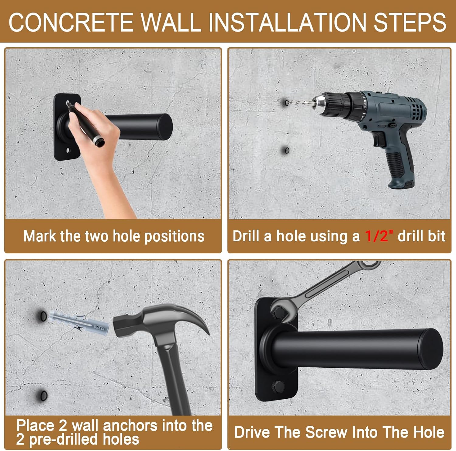 Wall Mounted Weight Plate Holder for 2" Olympic Plates, Heavy Duty Steel Weight Rack Storage, Space Saving Wall Mount Home Gym Organizer (2 Inch Flat End, Pack of 4)