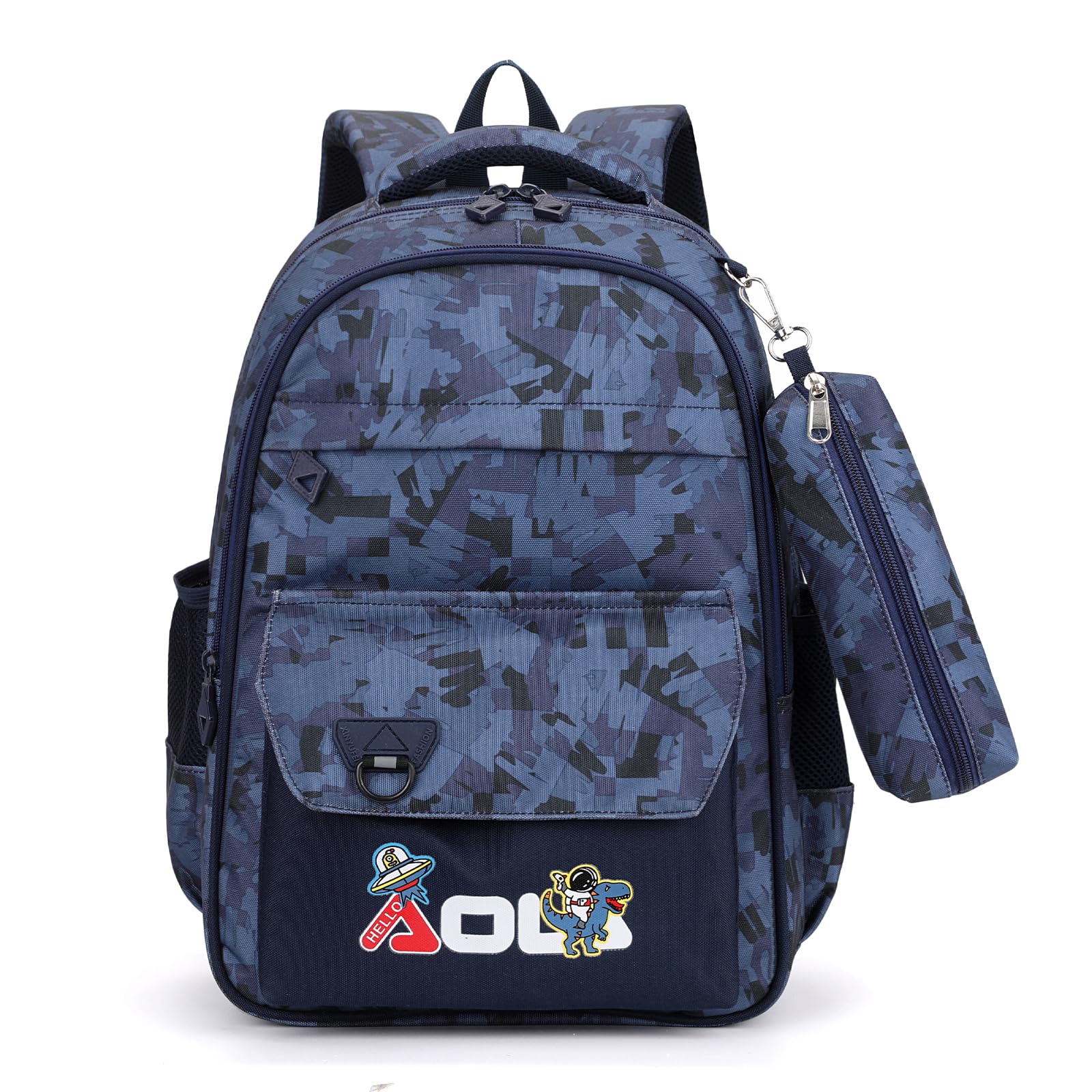 IvyH Mochilas Escolares Adolescente Camuflaje Mochila Infantil Niño, Bolsa de Escuela Primaria Mochila con Bolsillo para Bolígrafo para Niños, Impermeable, Nylon, 30 * 20 * 42CM- Azul