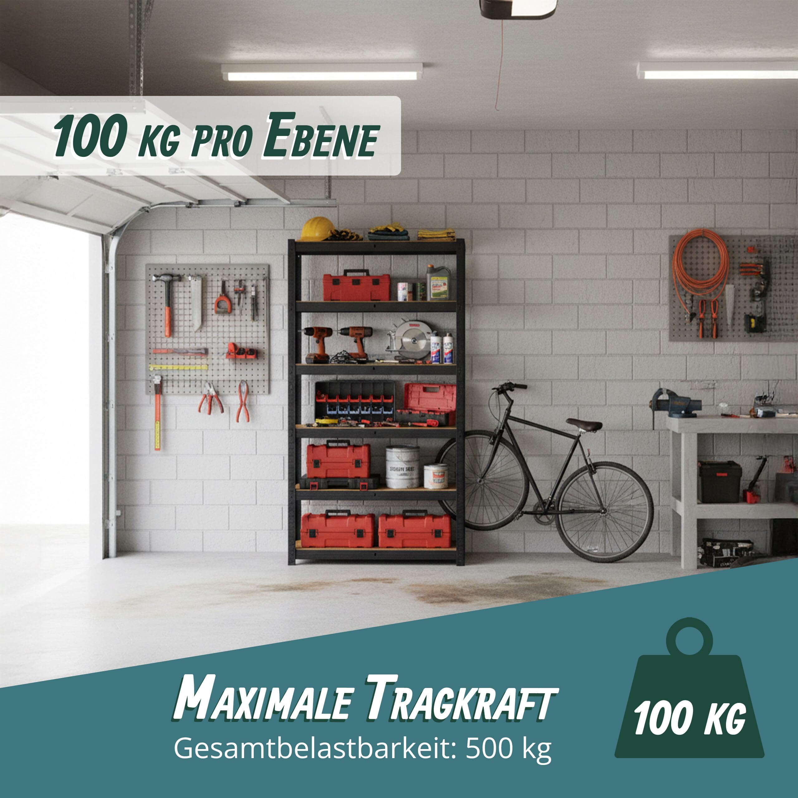 Relaxdays Schwerlastregal, 500 kg, HBT: 200 x 100 x 40 cm, 5 Ebenen, Holzoptik, Lagerregal, Stahl & MDF, schwarz/braun
