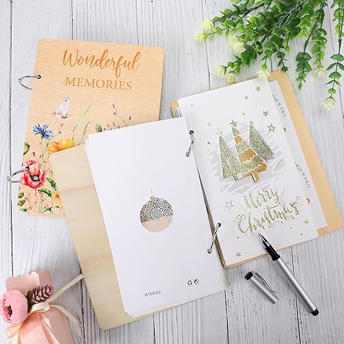 Miniatura 6 de Suzile 2 paquetes de tarjetas de felicitación, organizador de tarjetas de madera, álbum de tarjetas de madera, álbum de fotos de recuerdo con