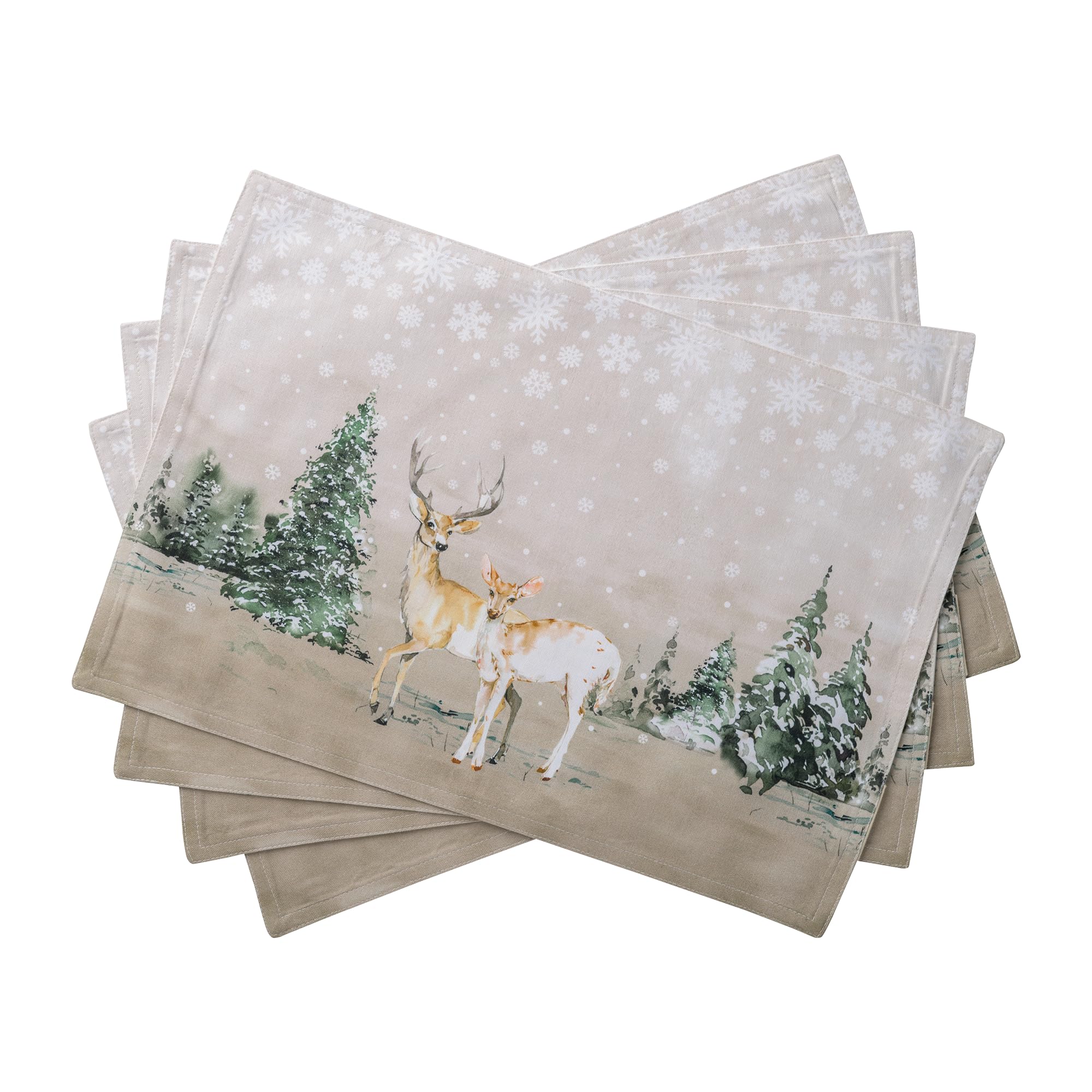 Maison D'hermine Deer In The Woods Set Di 4 Tovagliette 100% Cotone, Per Tavolo Da Pranzo, Cucina, Matrimonio, Uso Quotidiano, Cene, Ringraziamento/Natale (33Cm X 48Cm)-image