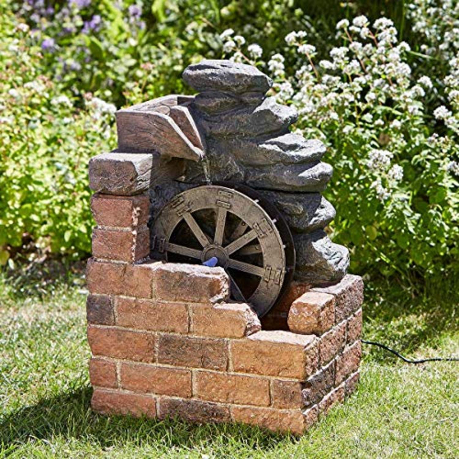 Garden Mile Heywood Mill Garden Mile® Novelty Vintage Style Water Fountain - Solar Powered Resin Colour Recycling Water Feature Garden Centrepiece - Outdoor Decorative Ornament For Pond, Patio And Lawn Decor
