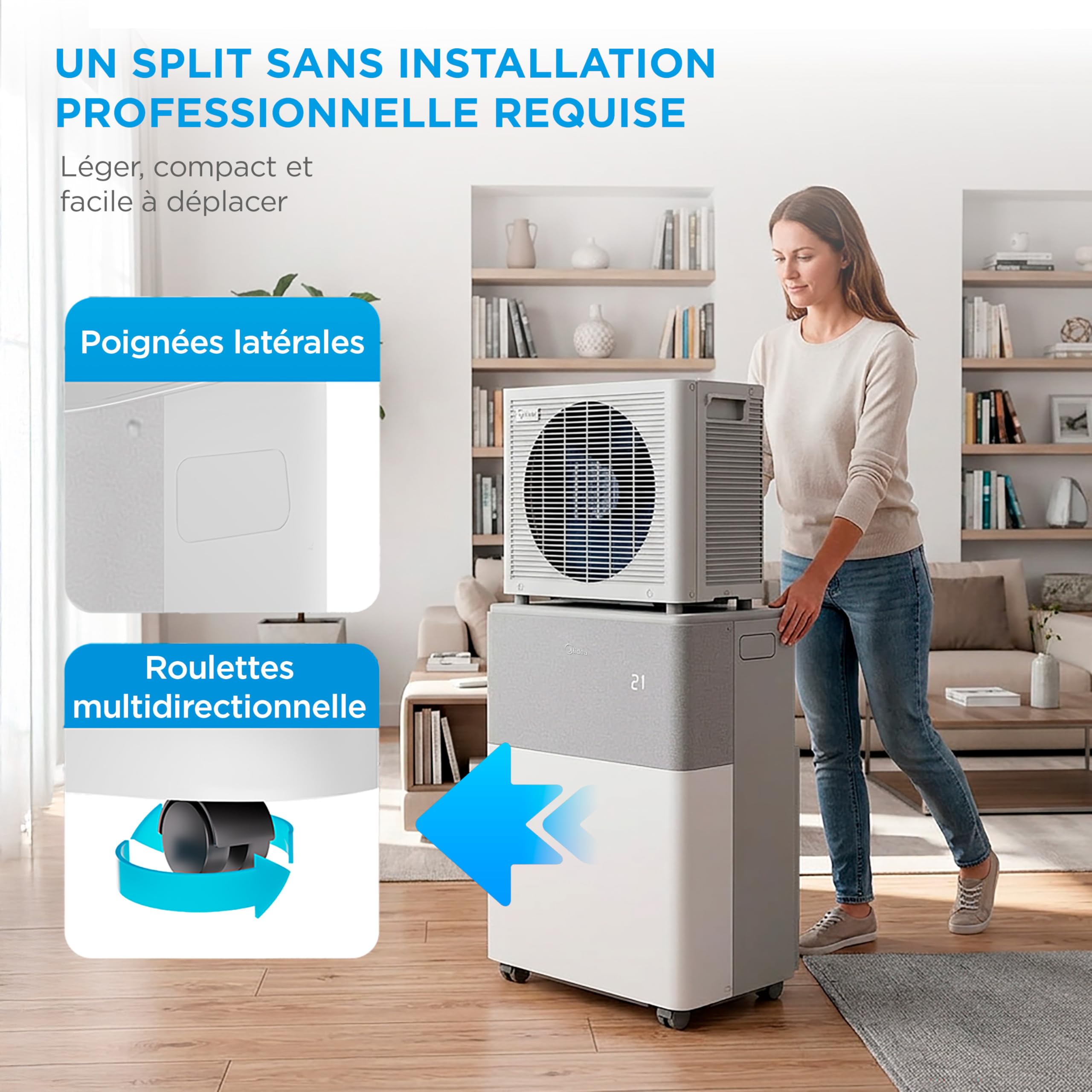 MIDEA Climatiseur PortaSplit Mobile Silencieux 4-in-1| 12000 BTU | Chauffage et Climatisation Portable Prêt à Poser 3,5kW- Clim Mobile avec rafraîchisseur, déshumidificateur, chauffage,ventilateur