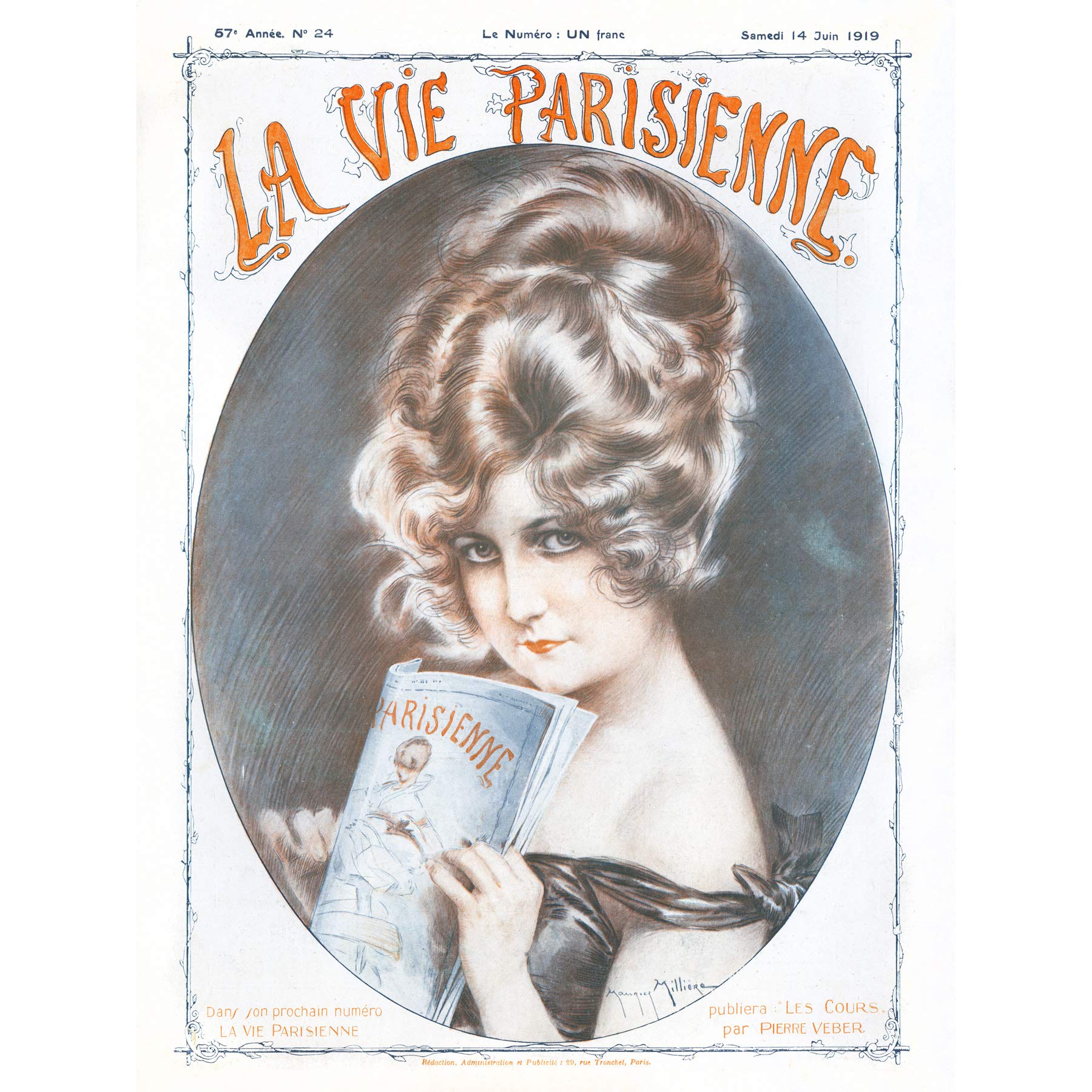 Artery8 La Vie Parisienne Woman Reading Magazine Cover Premium Wall Art Canvas Print 18X24 Inch