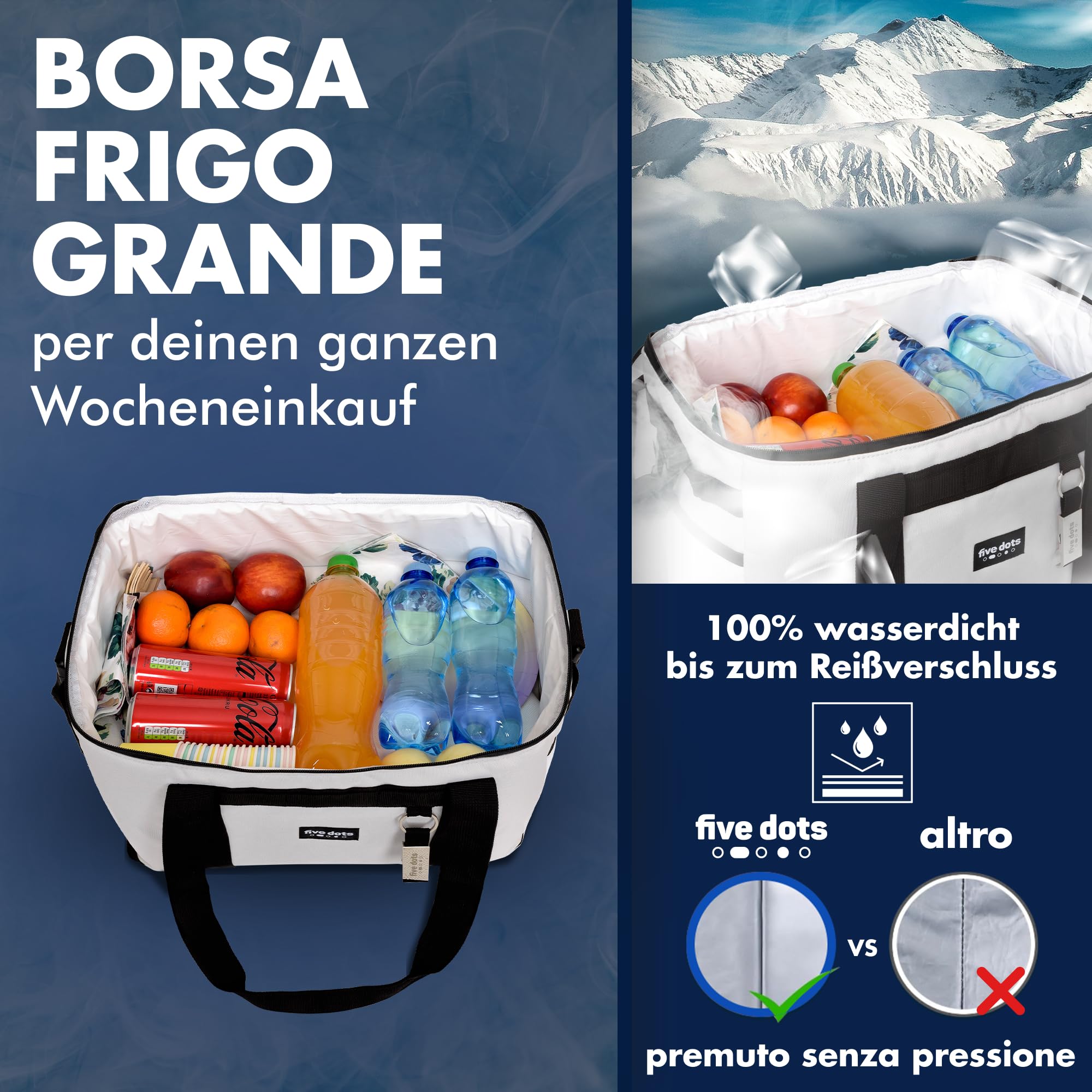 five dots Borsa Termica Porta Pranzo - Borsa Porta Pranzo Termico con Raffreddamento fino a 12 Ore | Frigo Piccolo da Pranzo, Lunch Bag Pieghevole e Impermeabile | Ideale per Ufficio, Lavoro e Viaggi