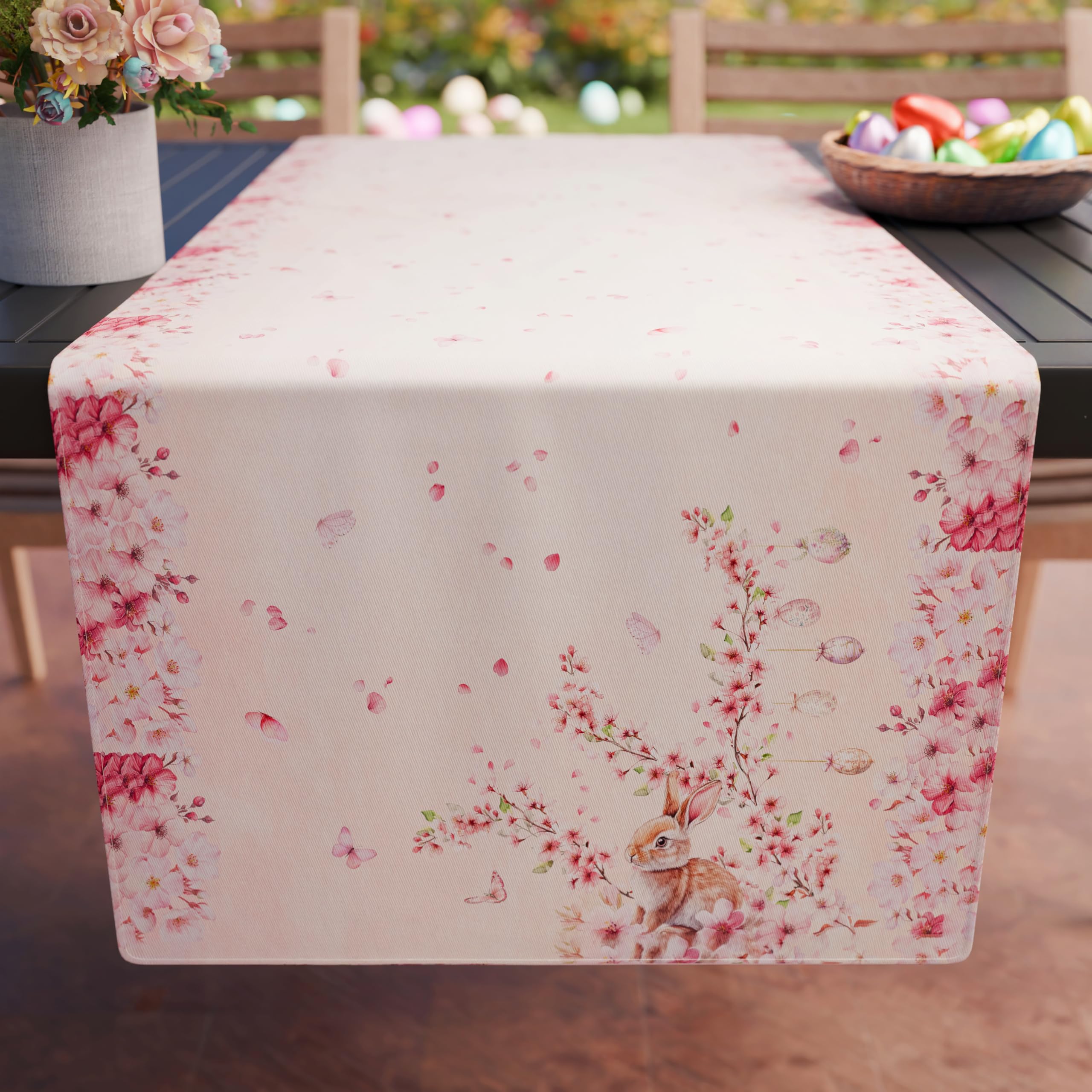 PETTI Artigiani Italiani, Easter Table Runner, Table Runner in Digital Print, 100% Made in Italy, Cherry Blossom Pink