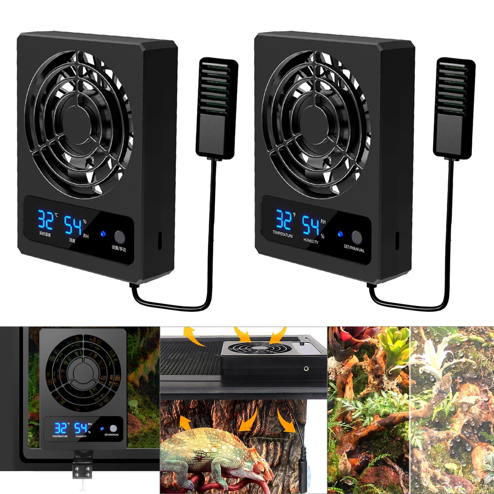 Ventilador de refrigeración de reptiles para terrarios, enfriador de bajo ruido, ahorro de energía, enfriador de aire, reductor de humedad, enfriador de control automático