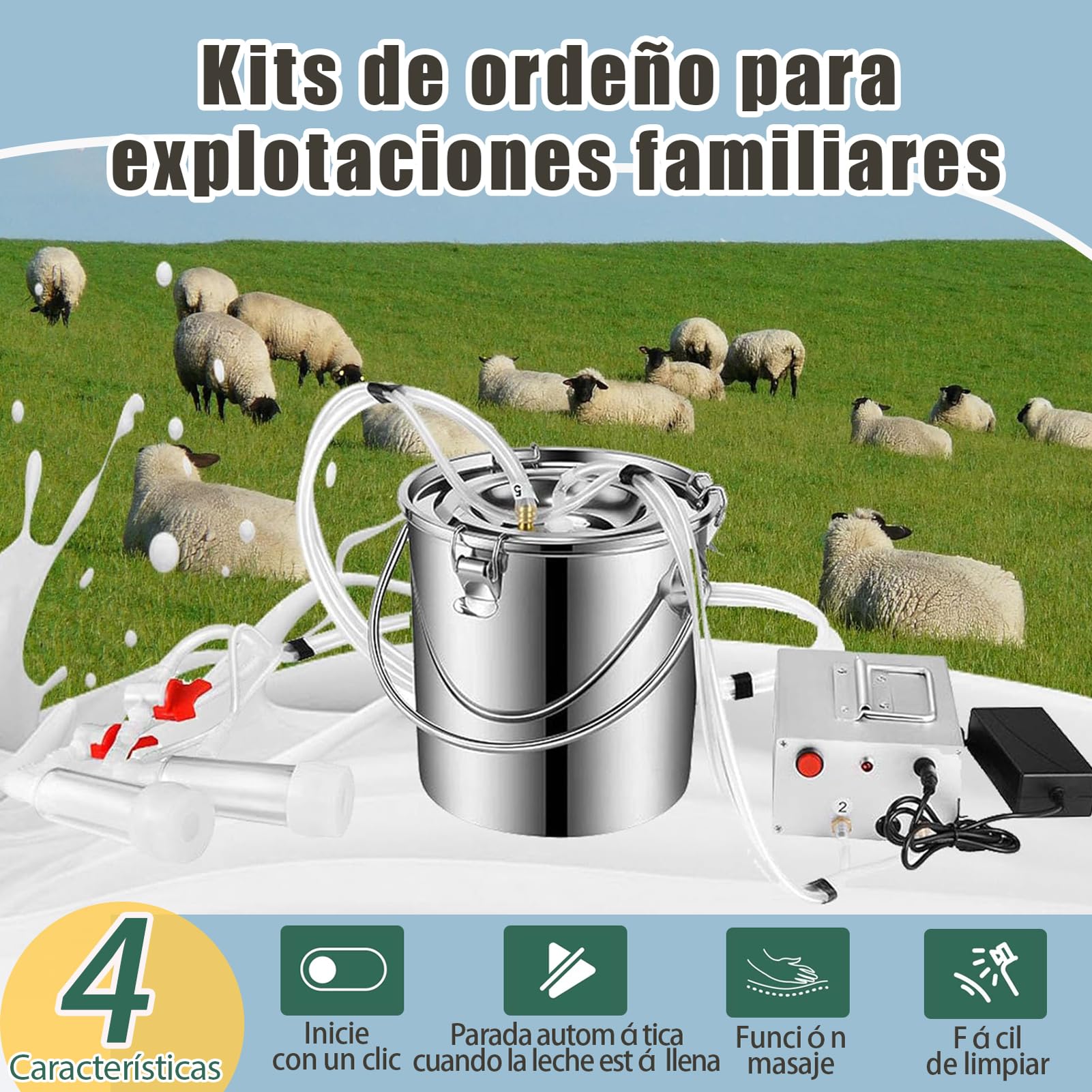 Ordeñadora de vacas de 10L, Suministros De Ordeño Portátiles For Vacas, con Botella de Acero Inoxidable,Tapa Transparente de Acero Inoxidable,Recargable por Pulsación (10L/para Vaca)