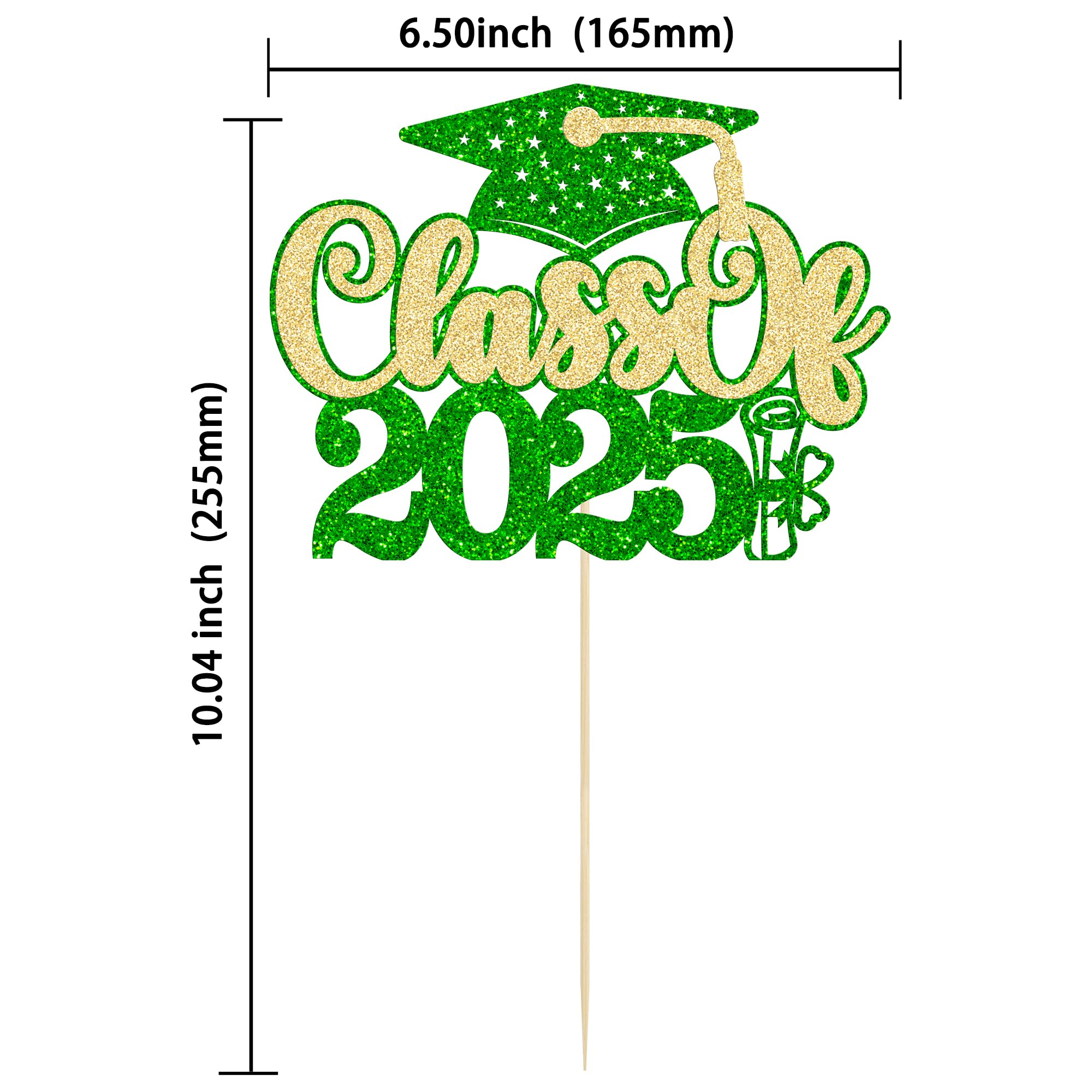 Gyufise 1Pc Class of 2026 Cake Topper Black Glitter 2026 Graduation Cake Pick Congrats Grad Cap 2026 Cake Decoration for 2026 College Graduation Theme Party Decorations Supplies Green Gold - Image 2