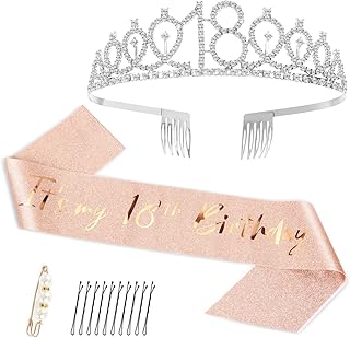 Corona 18 Anni con Sash Cintura, Tiara Regina Diadema di Cristallo Pettine Coroncina per Festa di Compleanno Principessa per Ragazza Donna Crown