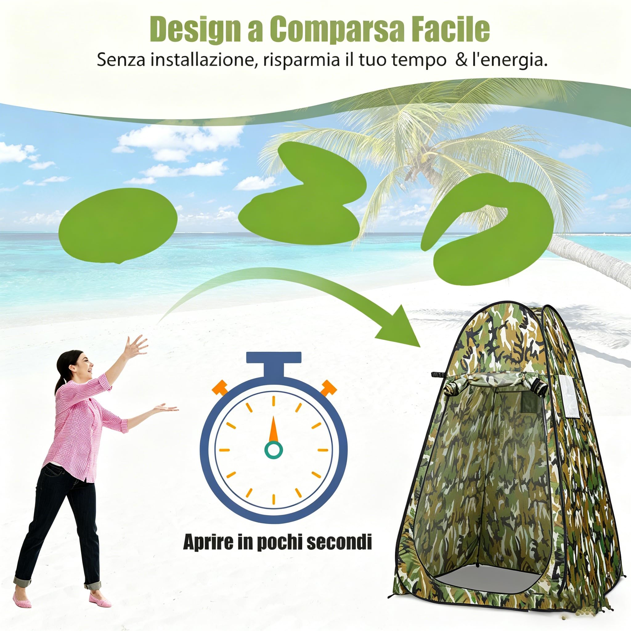 COSTWAY Tenda da Doccia Pop-Up, Tenda ad Apertura Istantanea Impermeabile con Ingresso a Cerniera, Finestra e Tasca Portaoggetti, per WC, Doccia, Spiaggia e Pesca, 120 x 120 x 190 cm
