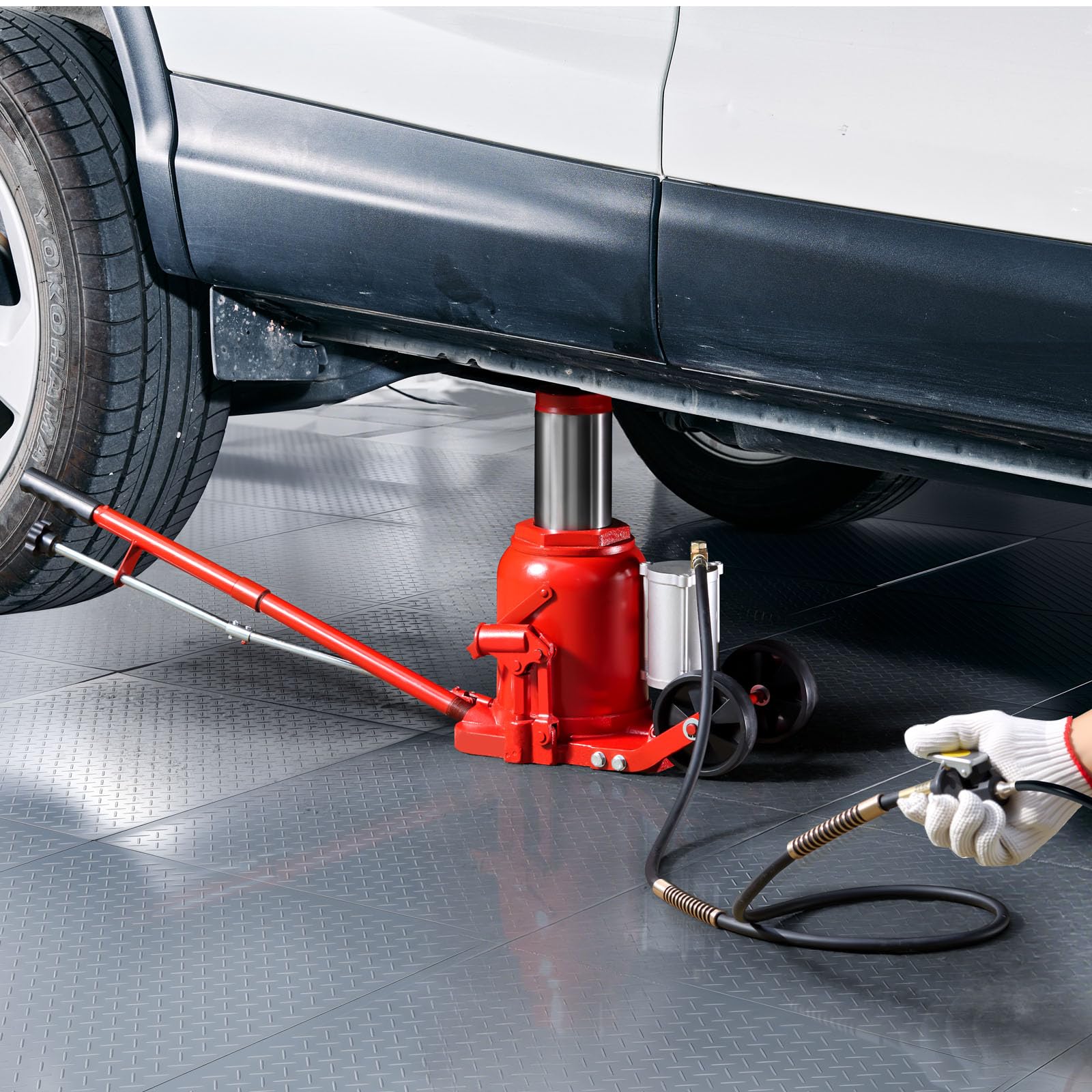 VEVOR Martinetto Idraulico a Bottiglia per Auto Carico di 50 t, Cric a Bottiglia Saldato per Impieghi Gravosi Pneumatico o Manuale con Pompa per SUV, Camion, Camper, Riparazione Auto, Rosso