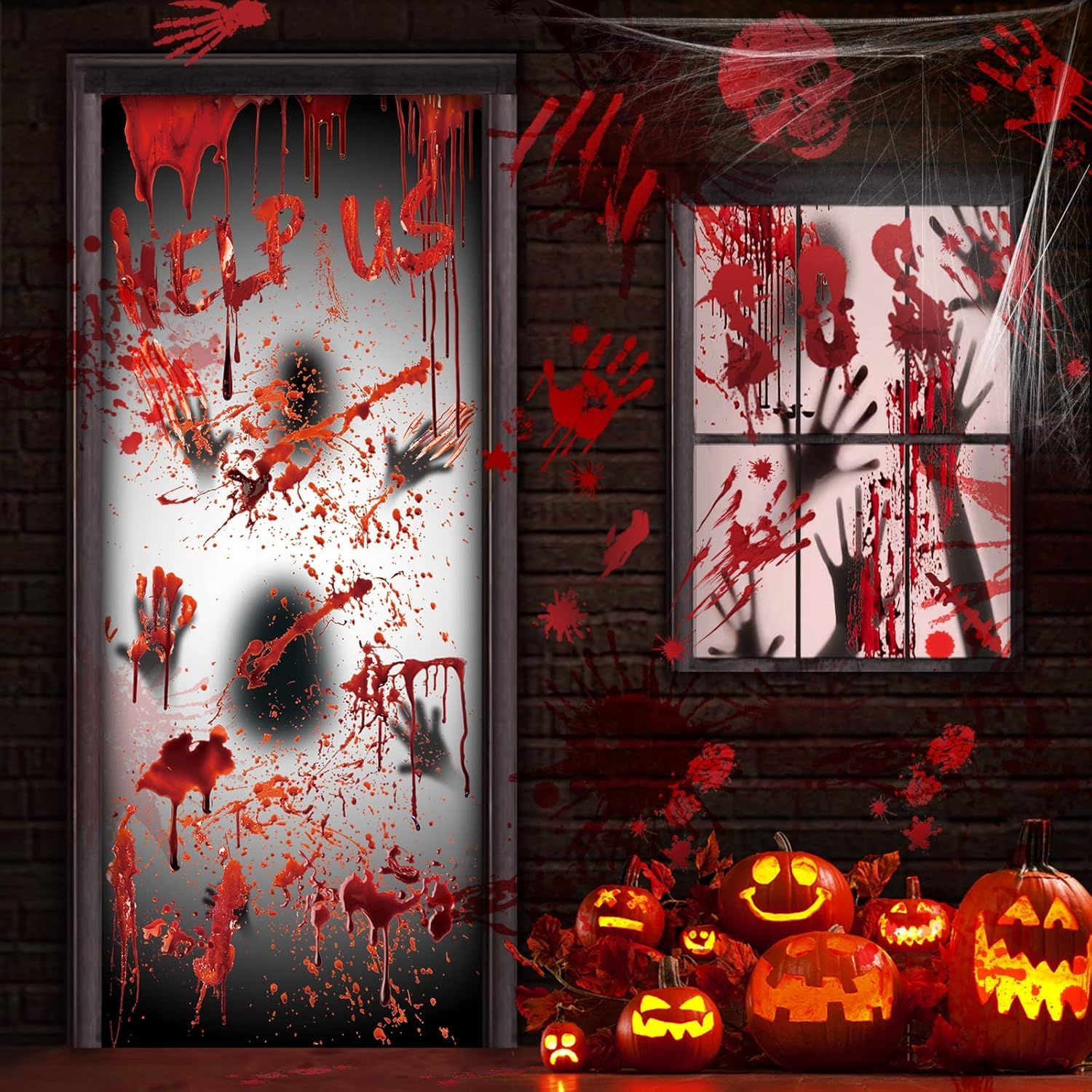 10 Blutige Halloween Fensteraufkleber – Gruselige Handabdrücke & Spritzer, Aus PVC, Selbstklebend