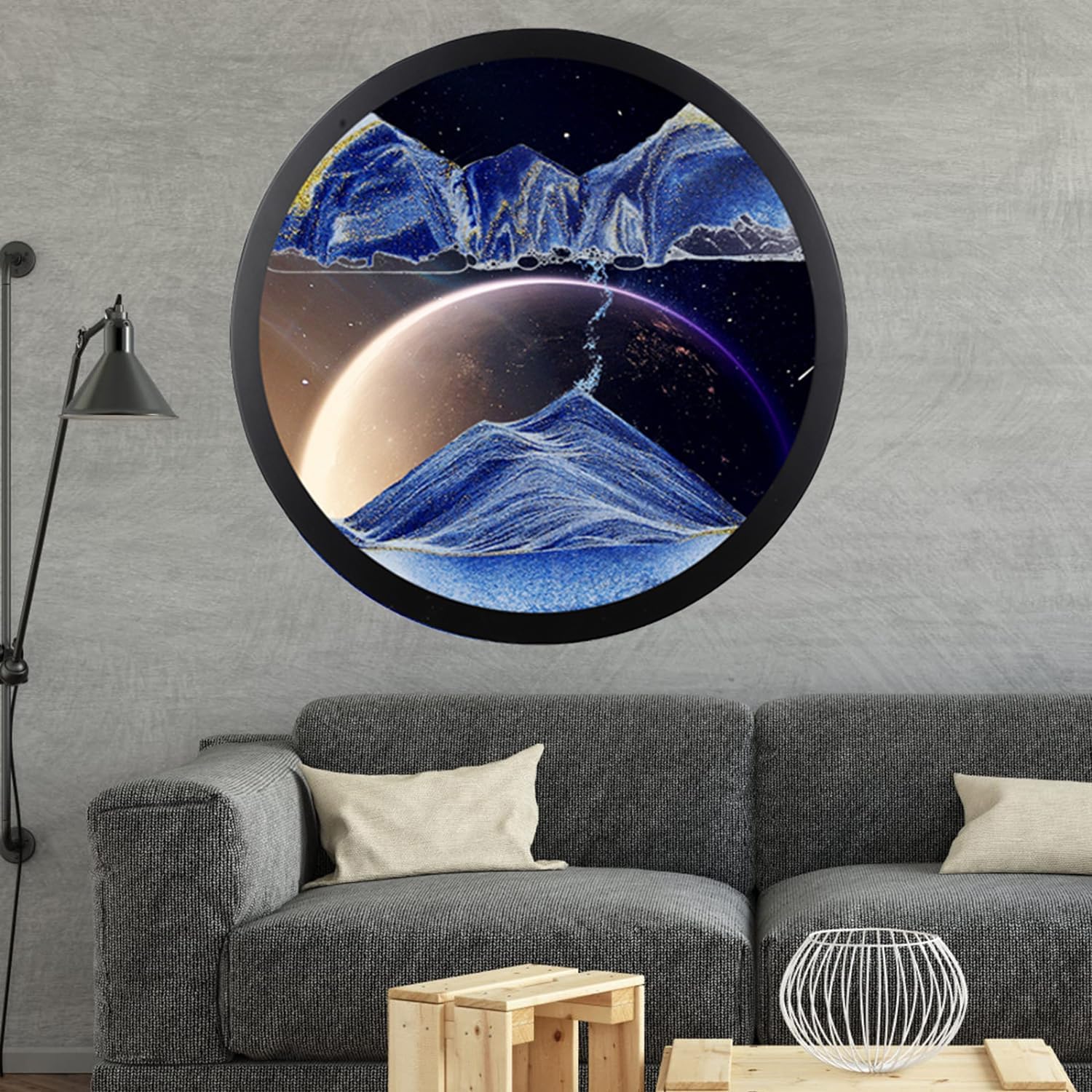 TaLcuS 360° Rotation Moving Sand Art Wall Decor, 3D Hourglass Deep Sea Sandscape Liquid Motion Display Painting Flowing Sand Frame Relaxing Desktop Home Office Work Decor(A,24in)