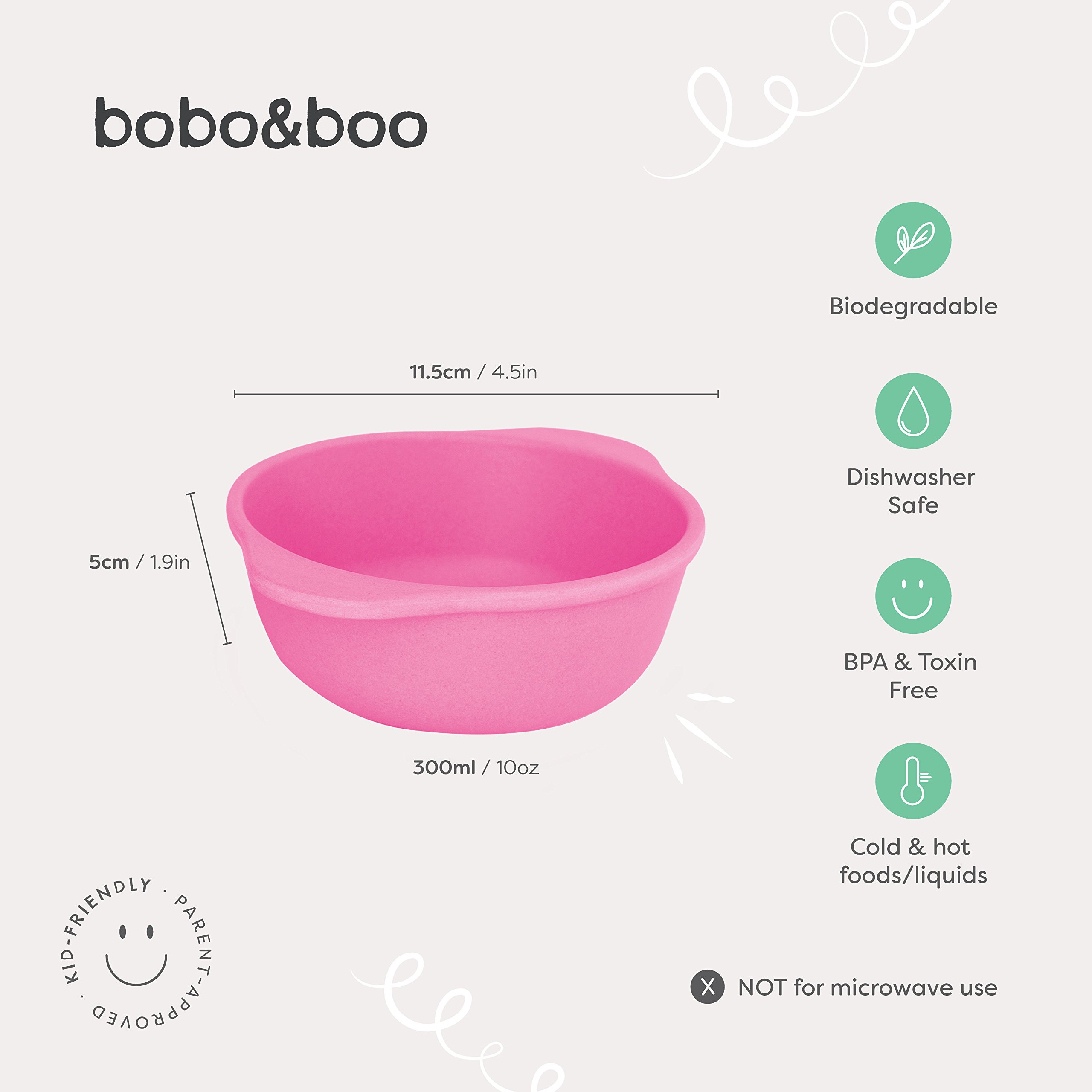 Bobo&Boo Bamboo Kids Snack Bowls, Set of 4 Bamboo Dishes, Non Toxic