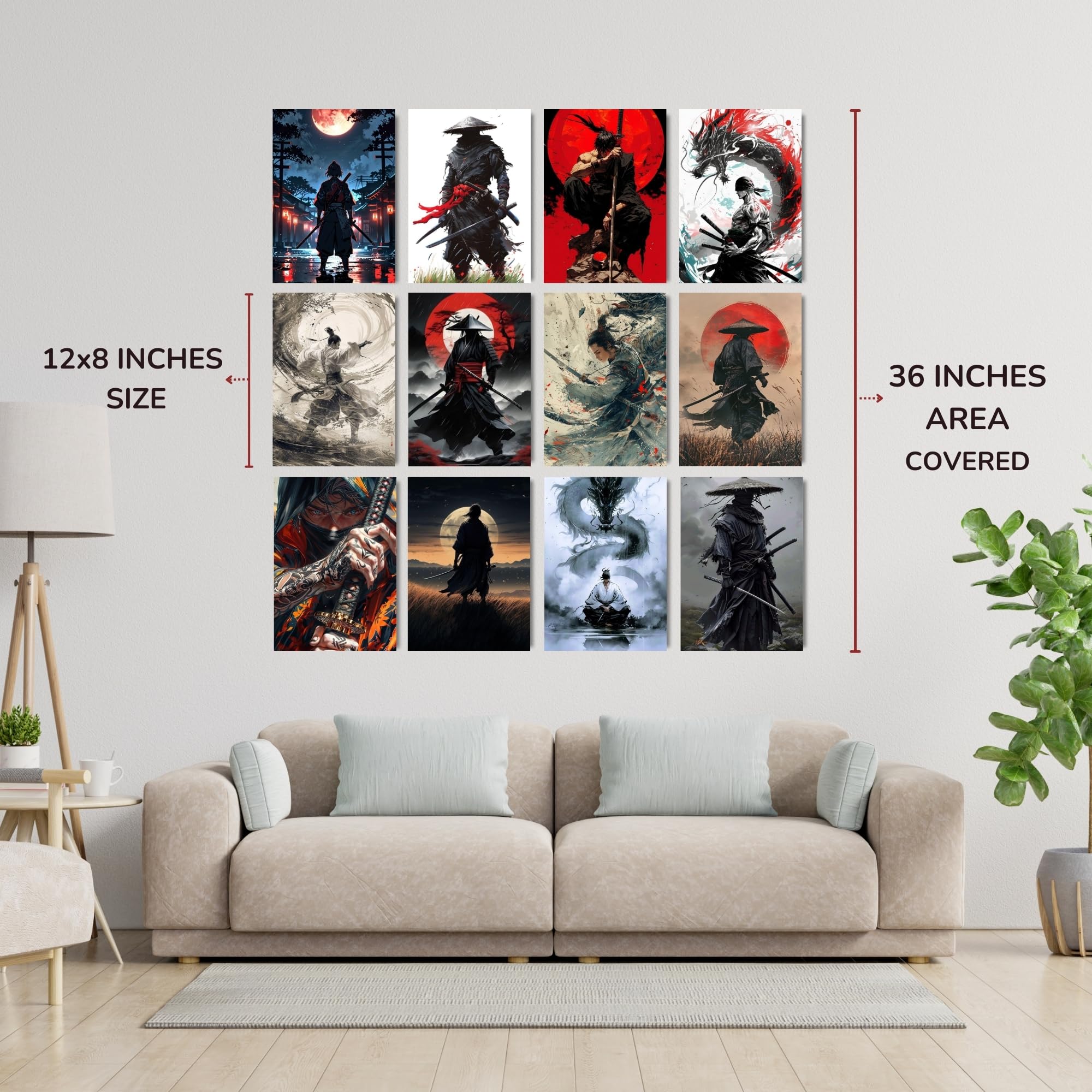 Samurai Wall Posters - Red Sun & Dragon Art -3 Samurai Wall Posters - Red Sun & Dragon Art -3