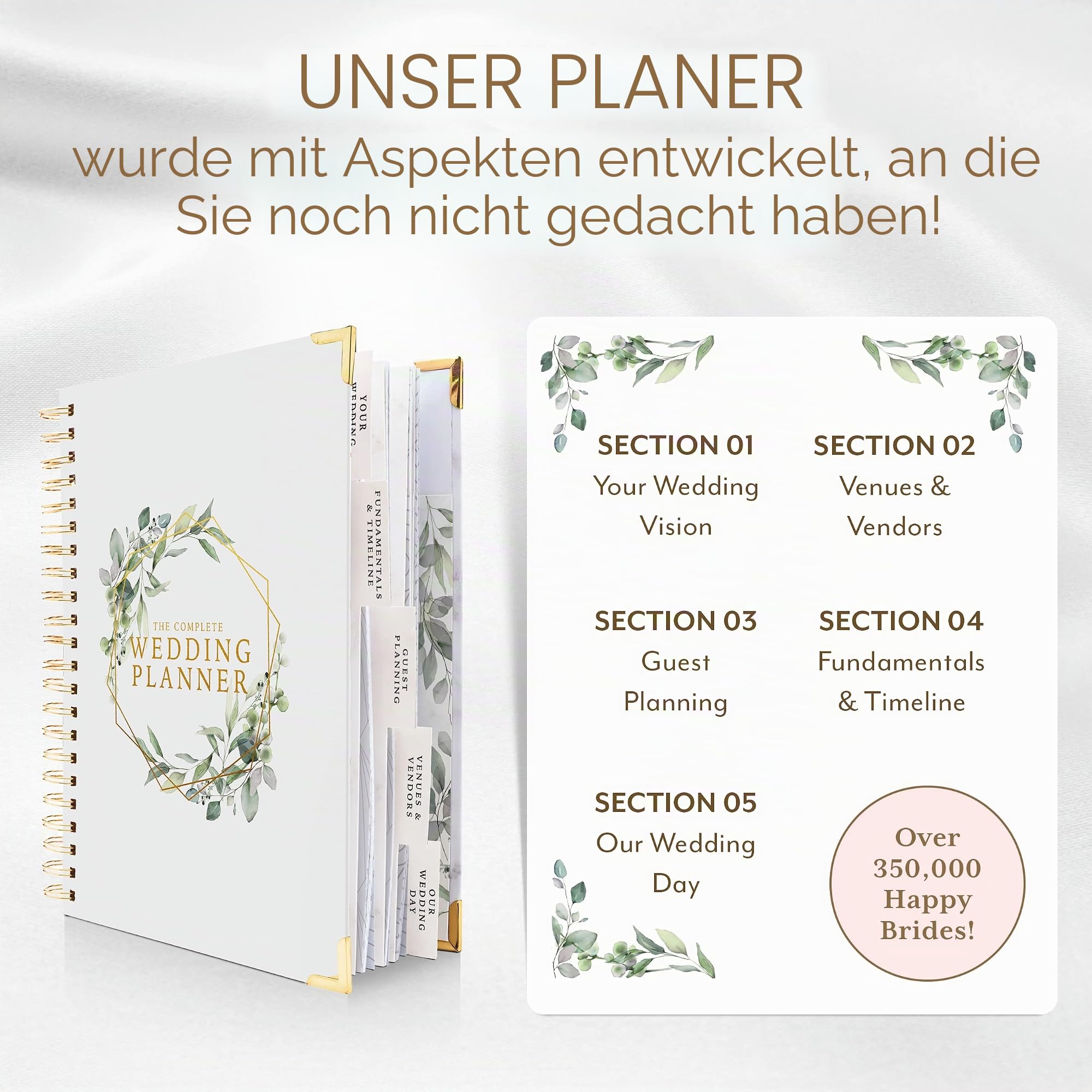 Hochzeitsplaner & Organizer – Floral Gold Edition – Tagebuch Verlobungsgeschenk Buch & Kalender