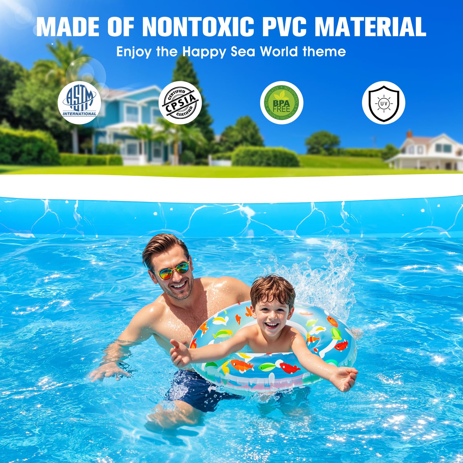 Luxfero Piscina Hinchable Grande con Asiento y Luces, 280x160x50 cm Piscina Inflable Adultos, 1400L Espesado Piscina Hinchables Rectangular, Piscina Hinchable Familiar para Jardin Adultos