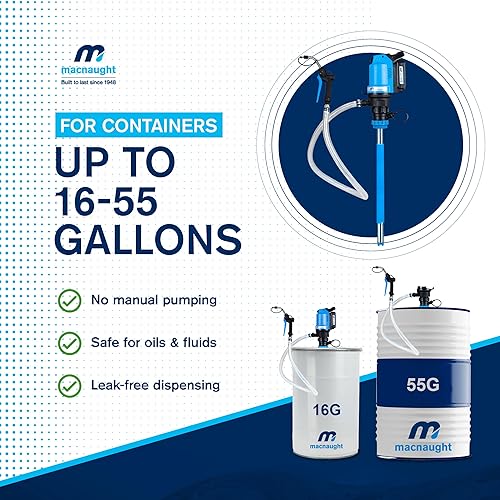 Miniatura 5 de Macnaught BOP - Bombas de aceite a pilas  16 a 55 galones, manguera de 5 pies, boquilla bajo demanda  para aceite, ATF, refrigerante, líquidos