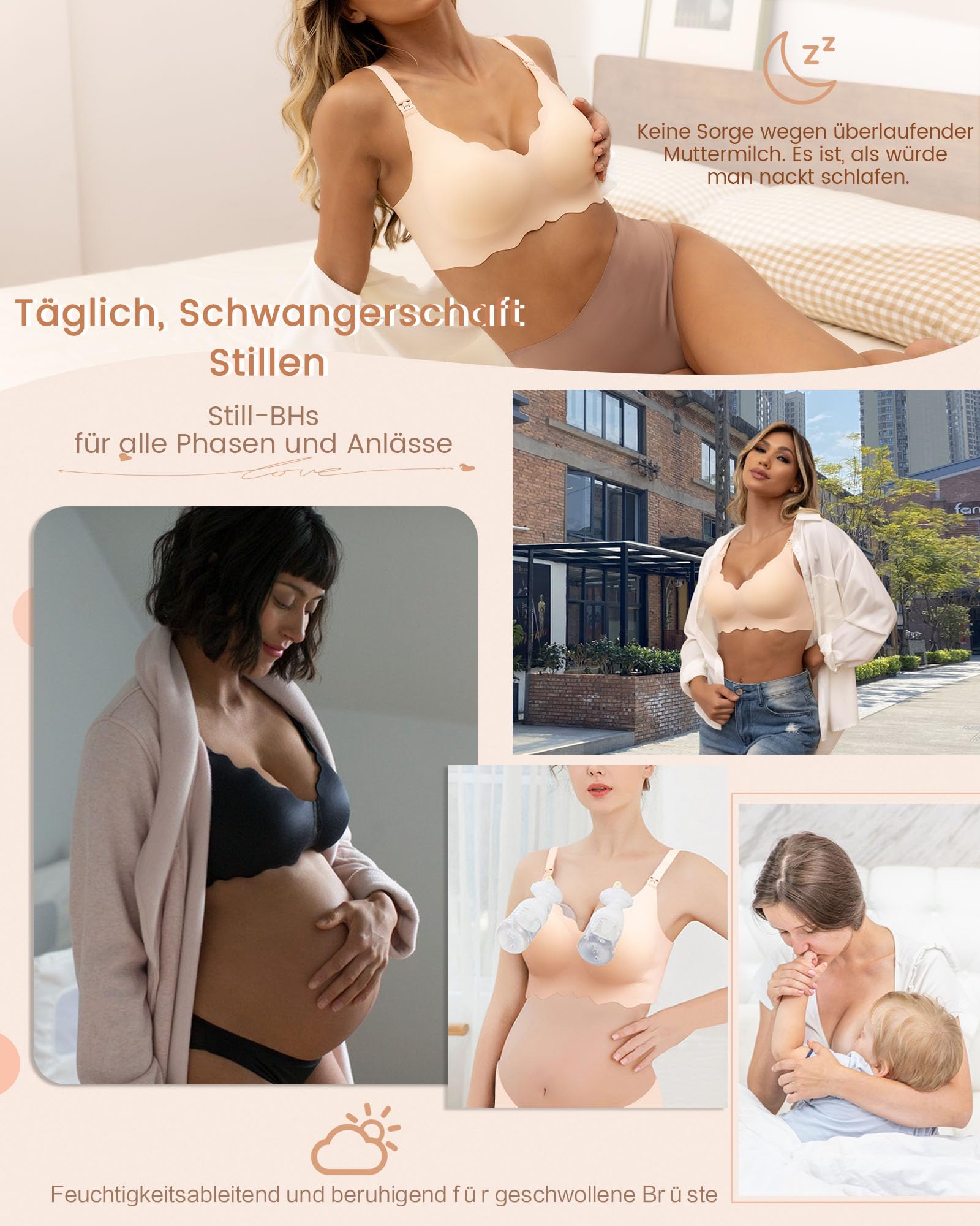 As Fairy Still-BHS zum Stillen, Kabelloser Nahtloser Schwangerschafts-BH Ultra Komfort Schwangerschafts Schlaf Bralette für Frauen