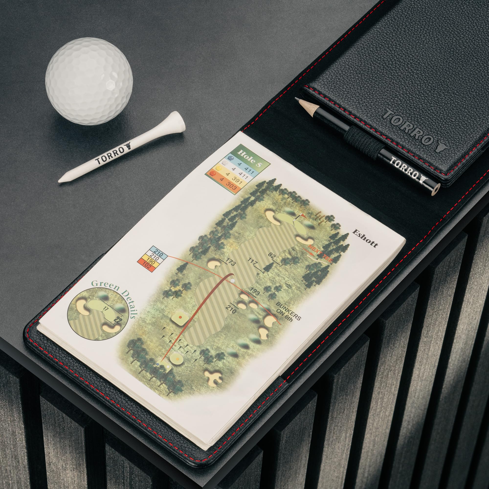 TORRO Tarjeta de puntuación de Golf de Cuero Genuino con Soporte para Libro de Yardas y Lazo para lápiz