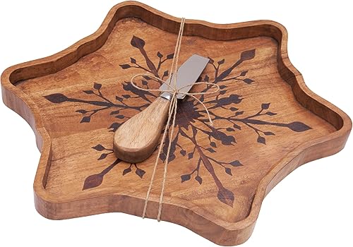 C&F Home Tabla de servir copo de nieve con esparcidor S/2 marrón