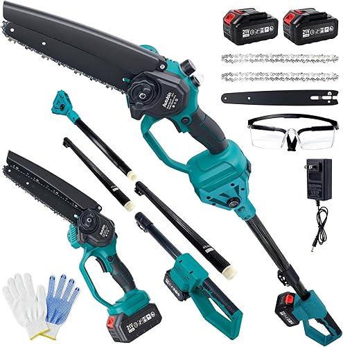 Miniatura 15 de Sierras de poste eléctricas de 8 pulgadas para poda de árboles, sierra de poste inalámbrica 2 en 1 y mini motosierra con poste de extensión,