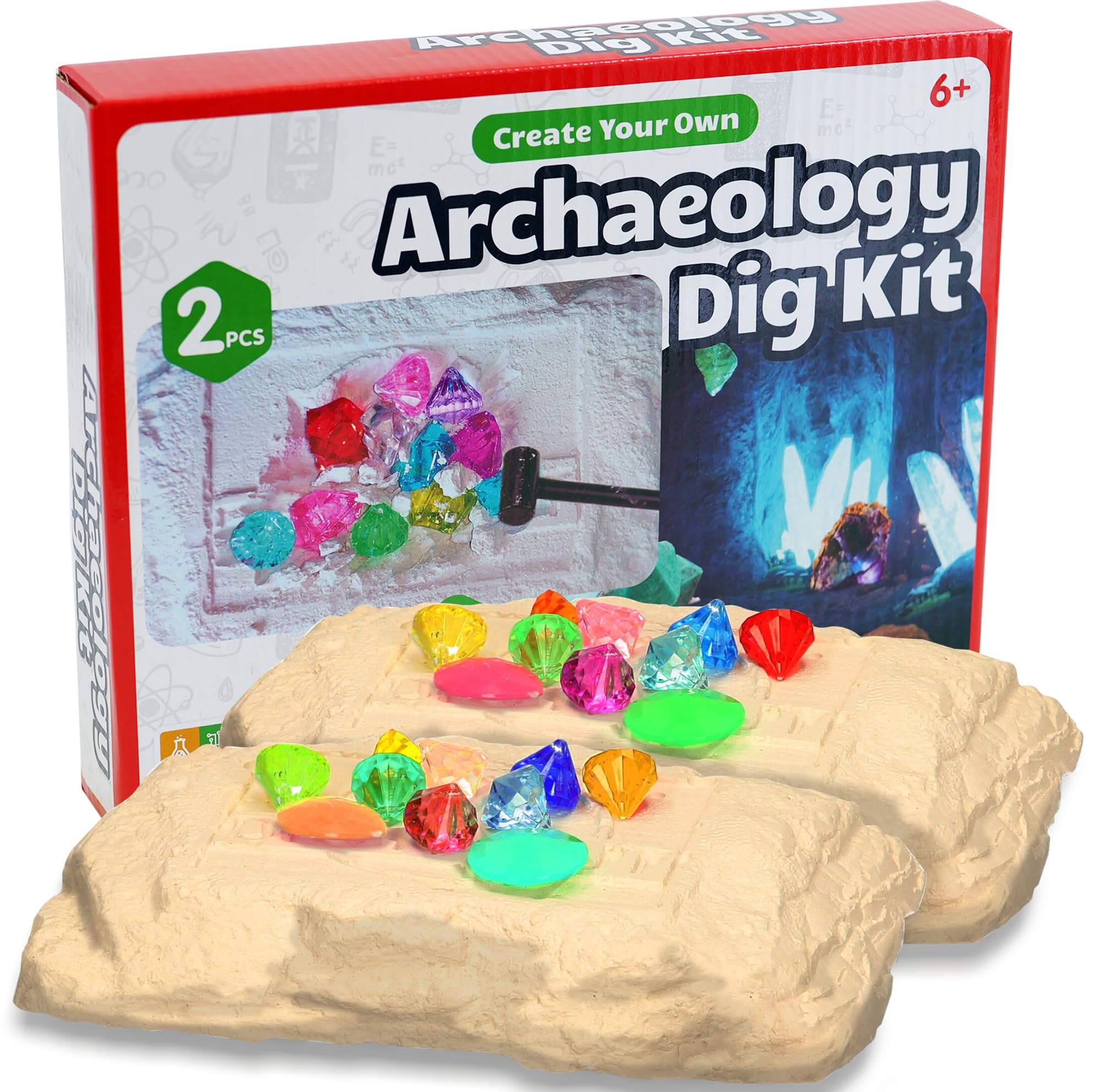 Archaeology Dig Kit - Includes 2 Bricks with 20 Gem - Gemstones Science Kit for Kids, Excavation Kit, Science Experiments, Boys and Girls Toys - Suitable for Age Above 6