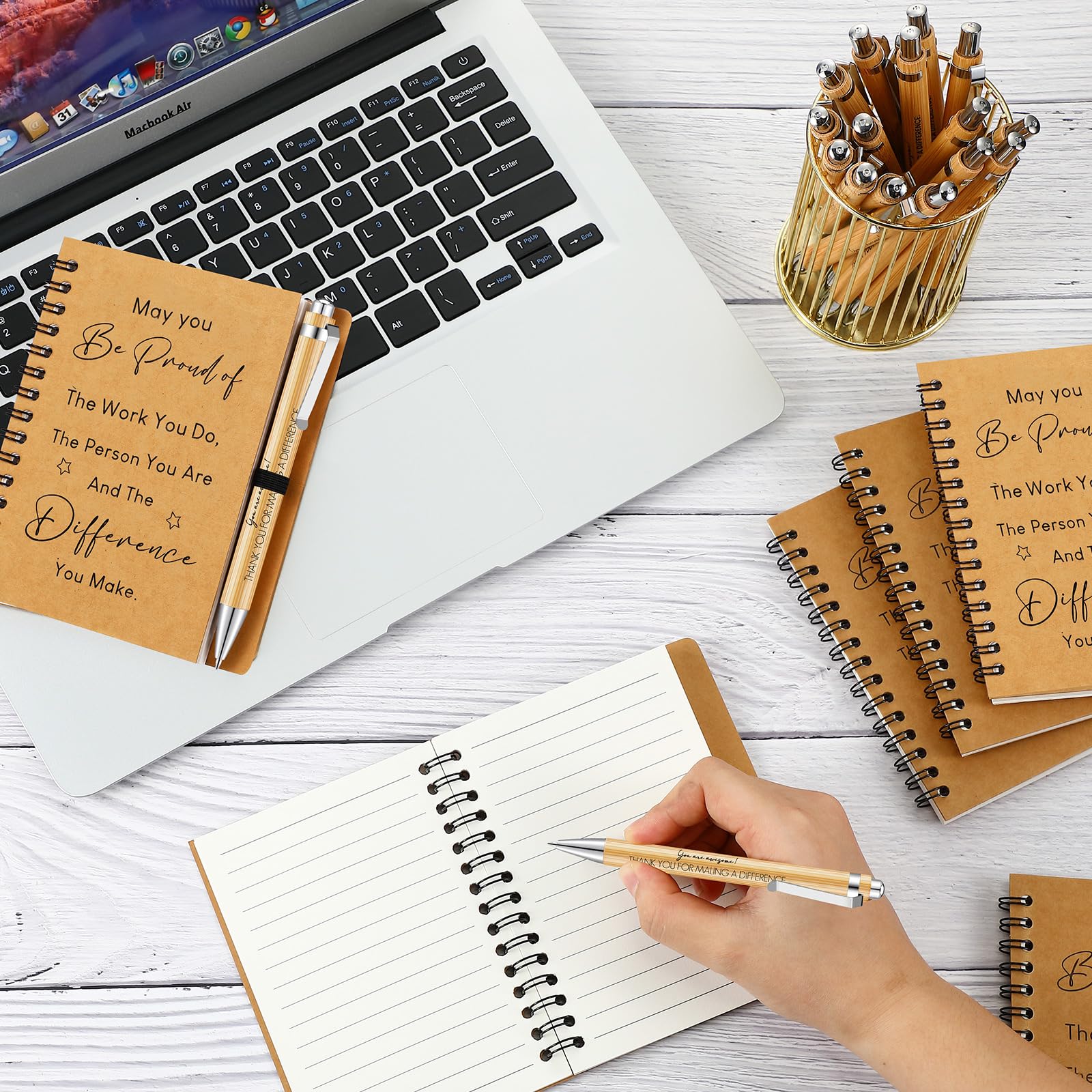 Sinmoe 12 Sets Thank You Gifts for Colleague Employee Appreciation Gifts Inspirational Notebook Ballpoint Pens Kraft Lined Notepad Gift for Coworker Teacher Volunteer Staff (Yellow,Thank You) - Image 2