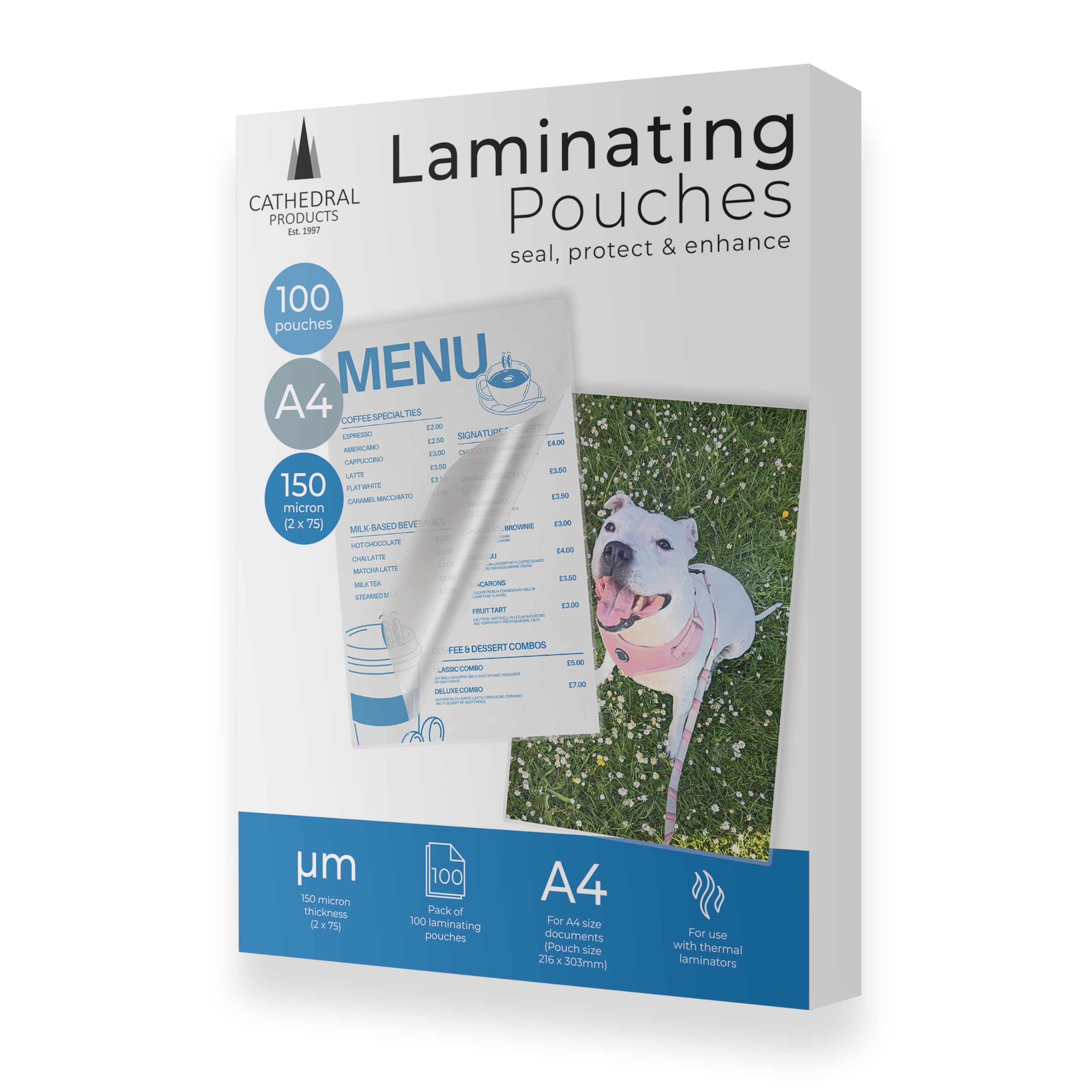 Cathedral Products Pack of 100 A4 Gloss Laminating Pouches 150 Micron