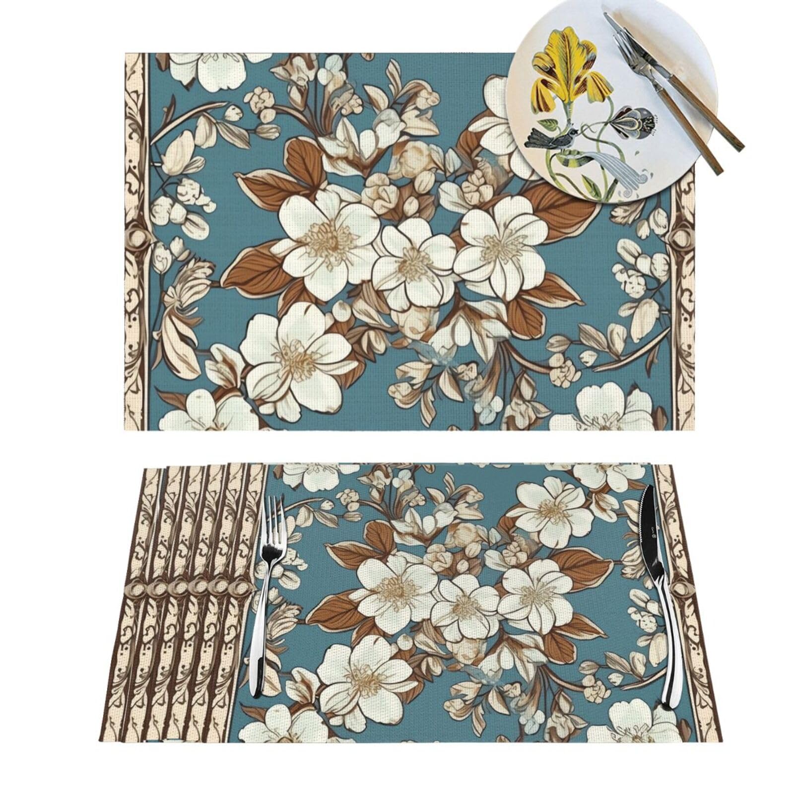 Sets de table tissés anti-tache marron clair pour cuisine