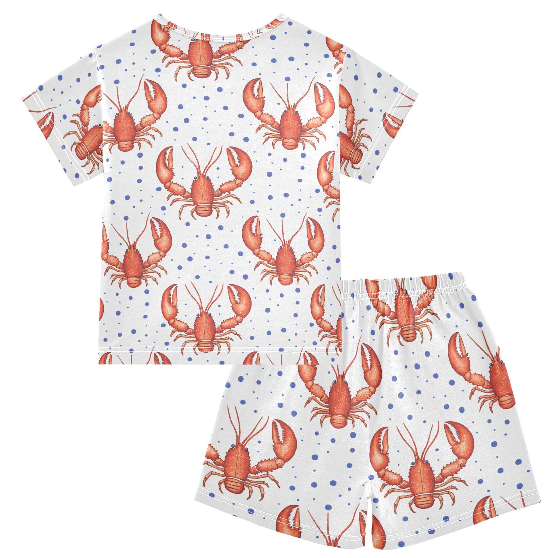 UMIRIKO Red Lobsters Short Sleeve Pajamas Set Sleepwear PJs Nightwear B0405149
