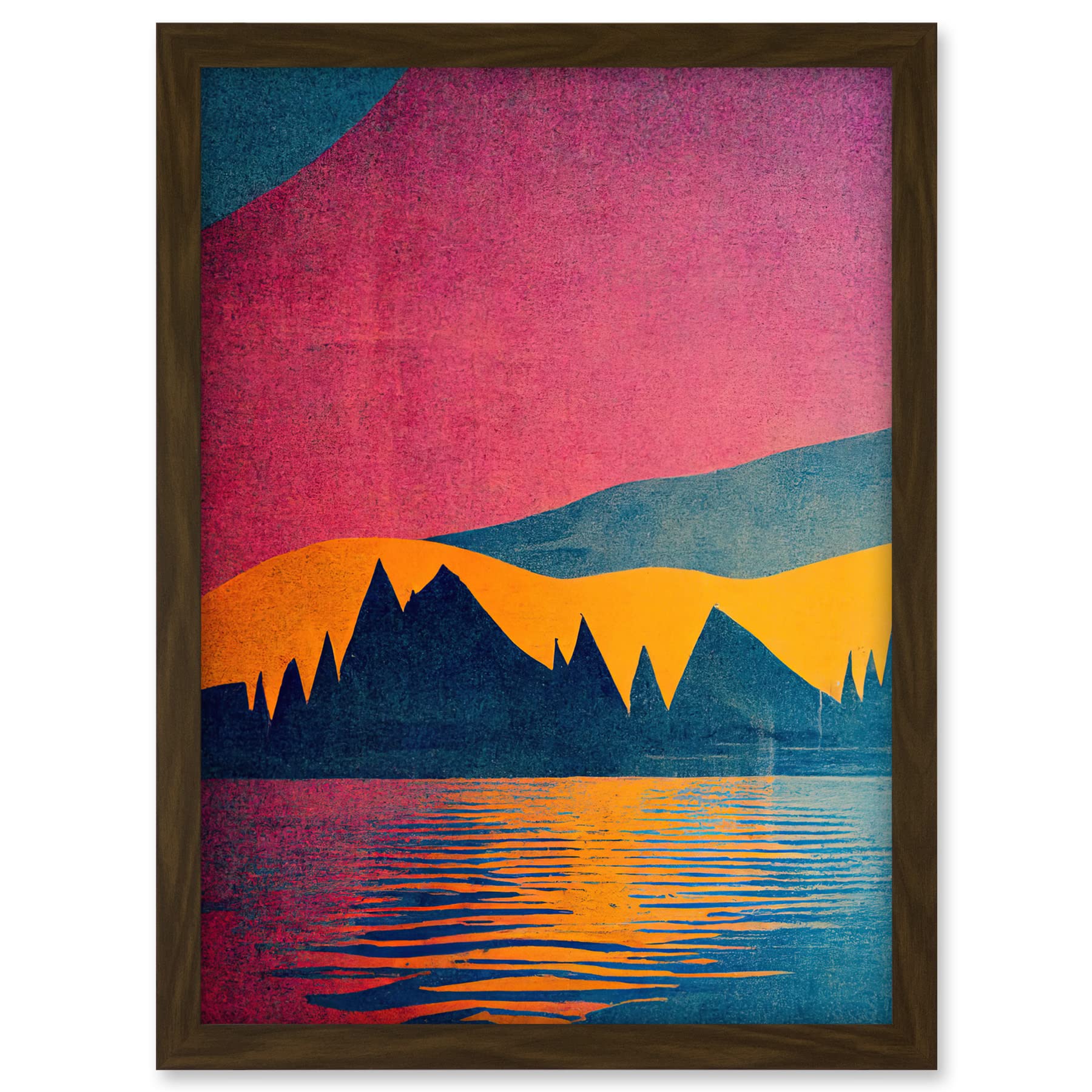 Wee Blue Coo Sunset at Lakeside Modern Colourful Pop Art Design Artwork Framed A3 Wall Art Print