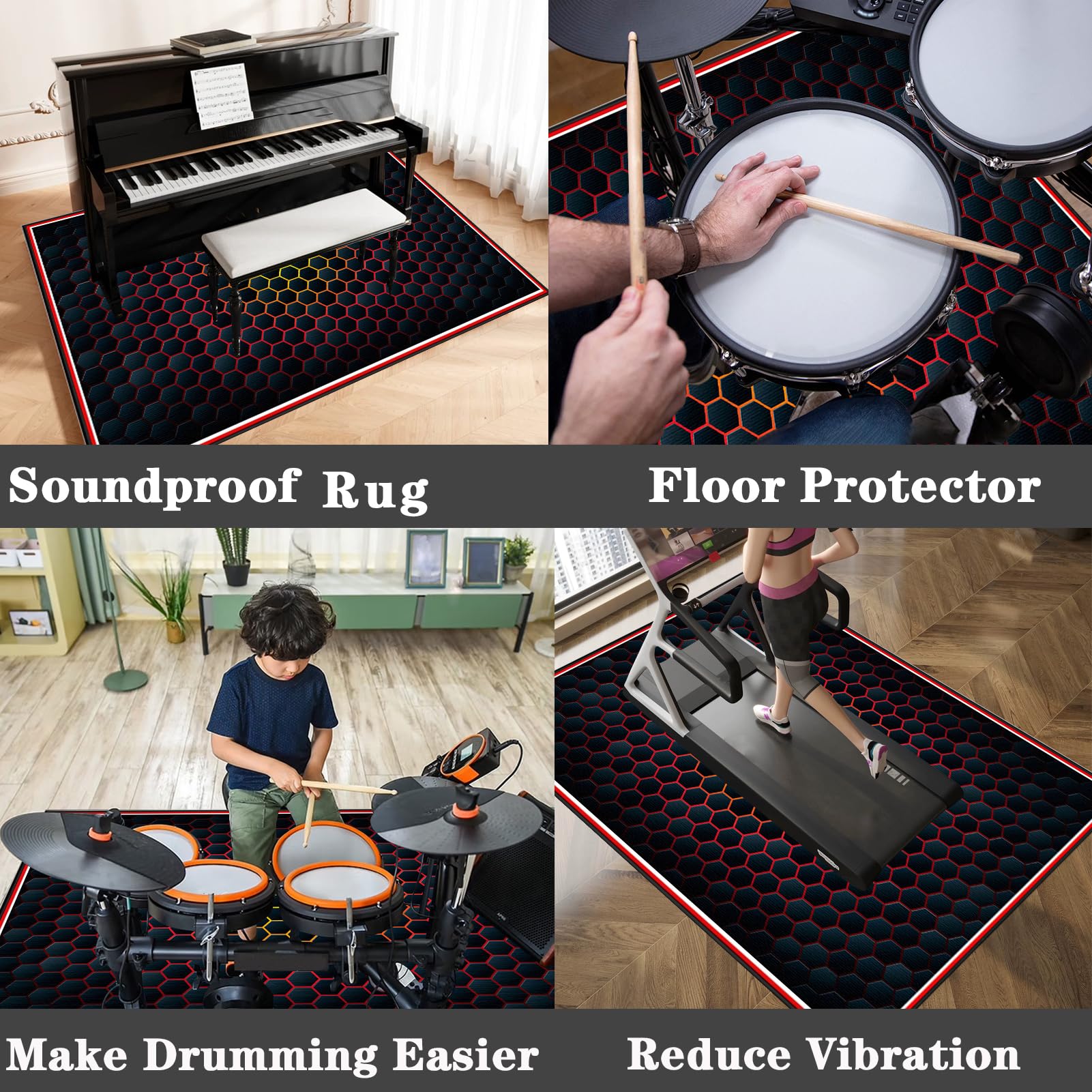 160 x 140 cm Dywan z baterią elektroniczną, maty akustyczne, dźwiękoszczelna mata, mata bębnowa do bębna akustycznego bębna i instrumentów muzycznych dźwiękoszczelny koc bębnowy