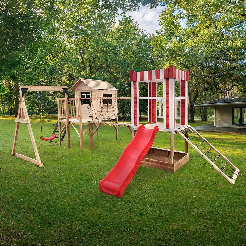 Home Deluxe - Spielpark inkl. Schaukel und Rutsche WUNDERLAND - 555 x 340 cm | Ausstattung inkl. Schaukel