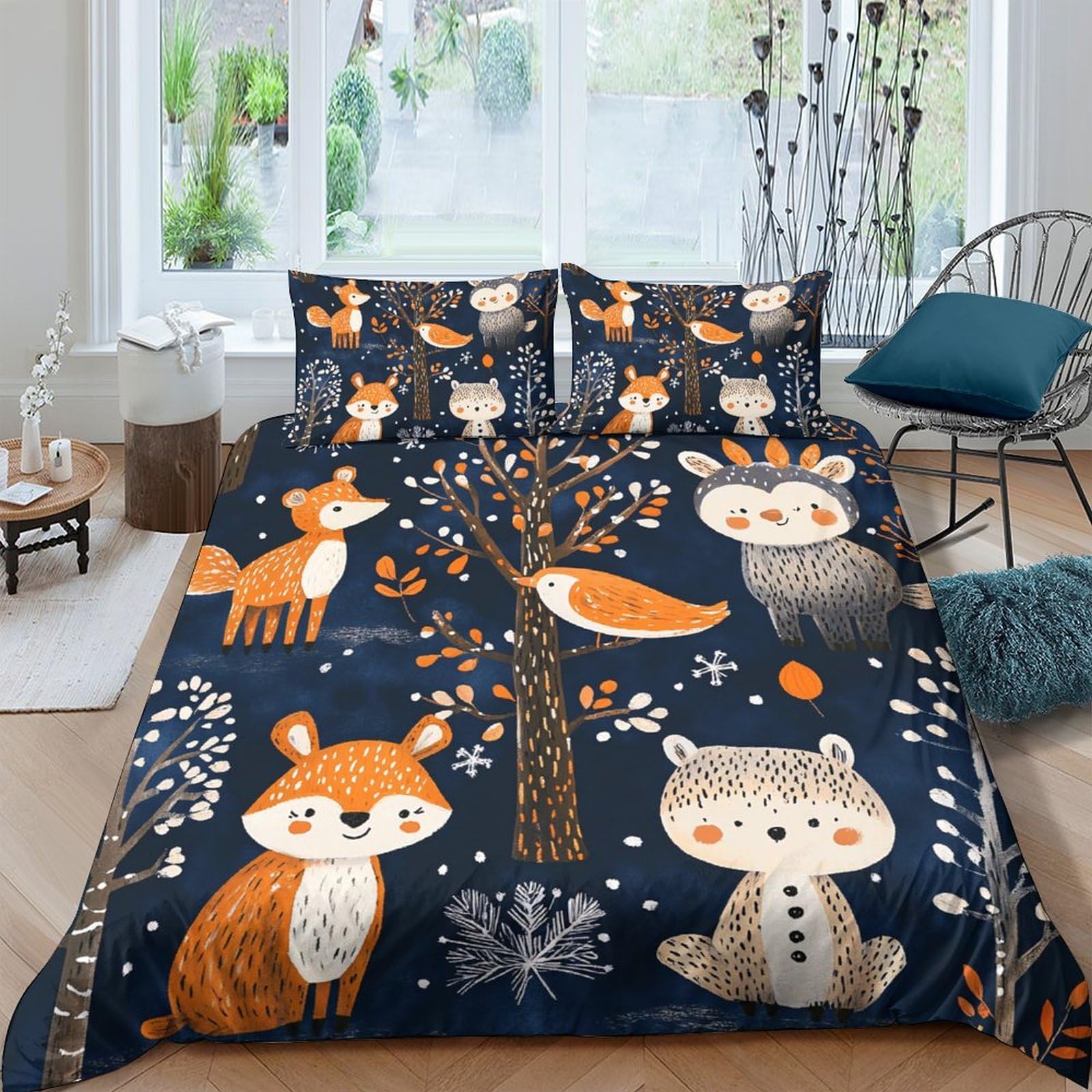 Ctjqhvkz Style-8 3D Printed Forest Animal Fitted Sheet Microfiber Soft Breathable Woodland Owl Mattress Cover For Bedroom Dorm Decor Single（135X200cm）