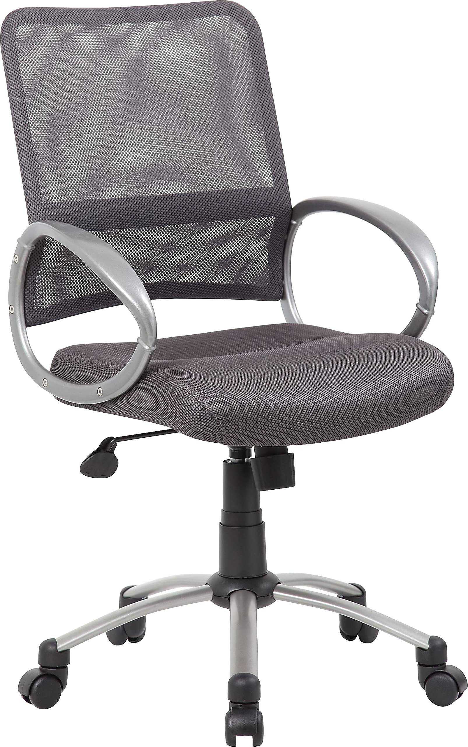 Boss Office Products Mesh Back Task Chair with Pewter Finish in Charcoal Grey