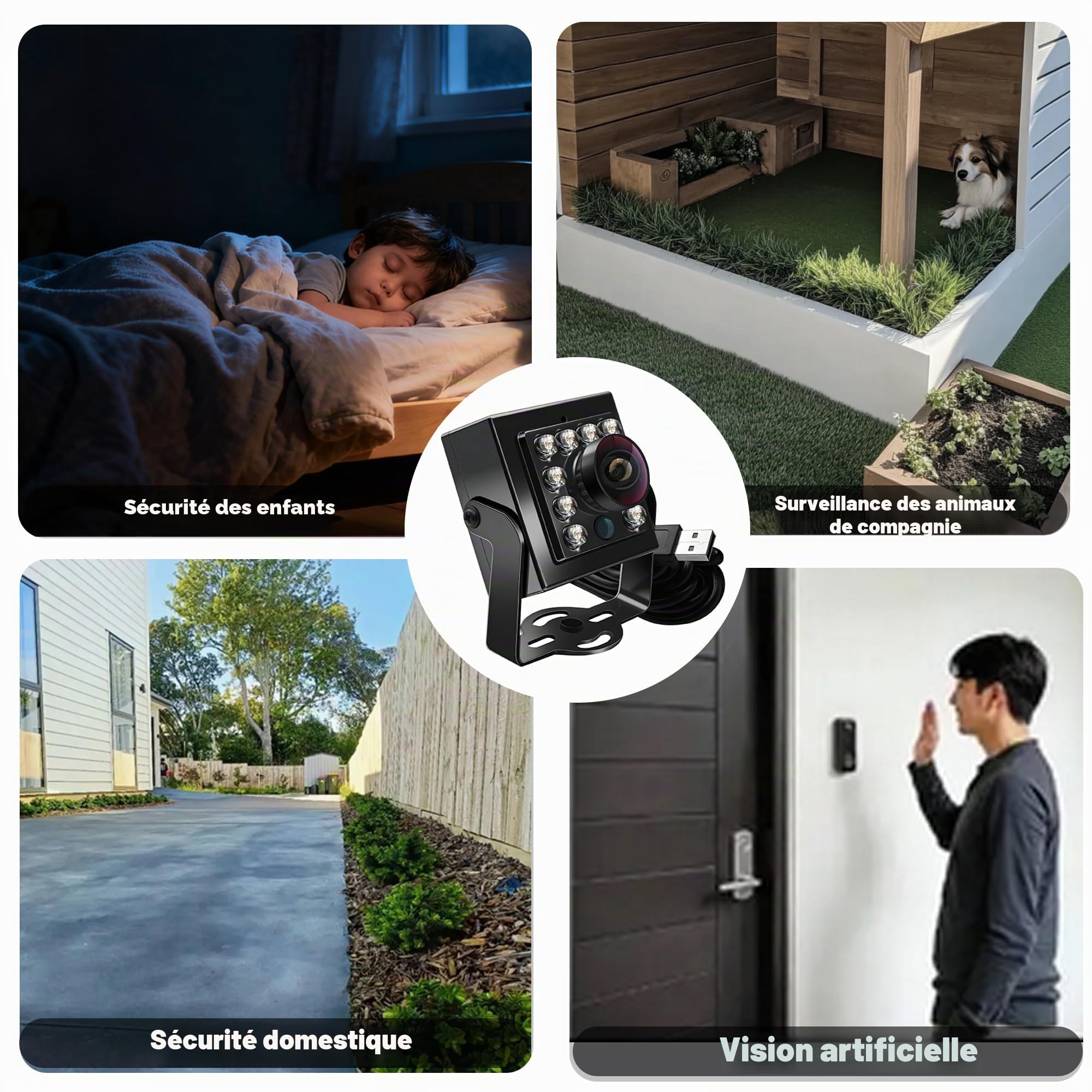 Svpro Caméra USB 1080p avec vision de jour et de nuit pour ordinateur, commutation automatique IR-Cut, enregistrement d'image toute la journée, USB2.0, carte webcam OV2710 avec LED IR pour Windows