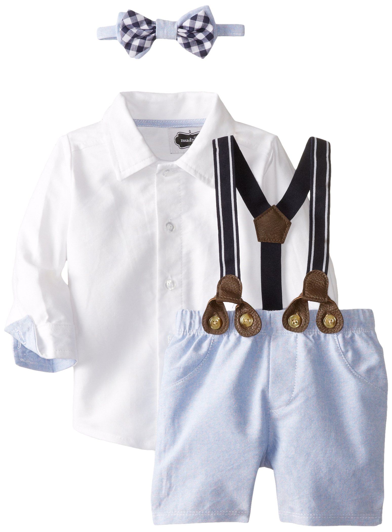 Mud Pie Baby-Boys Newborn Suspender Short Set, Chambray, 6-9 Months