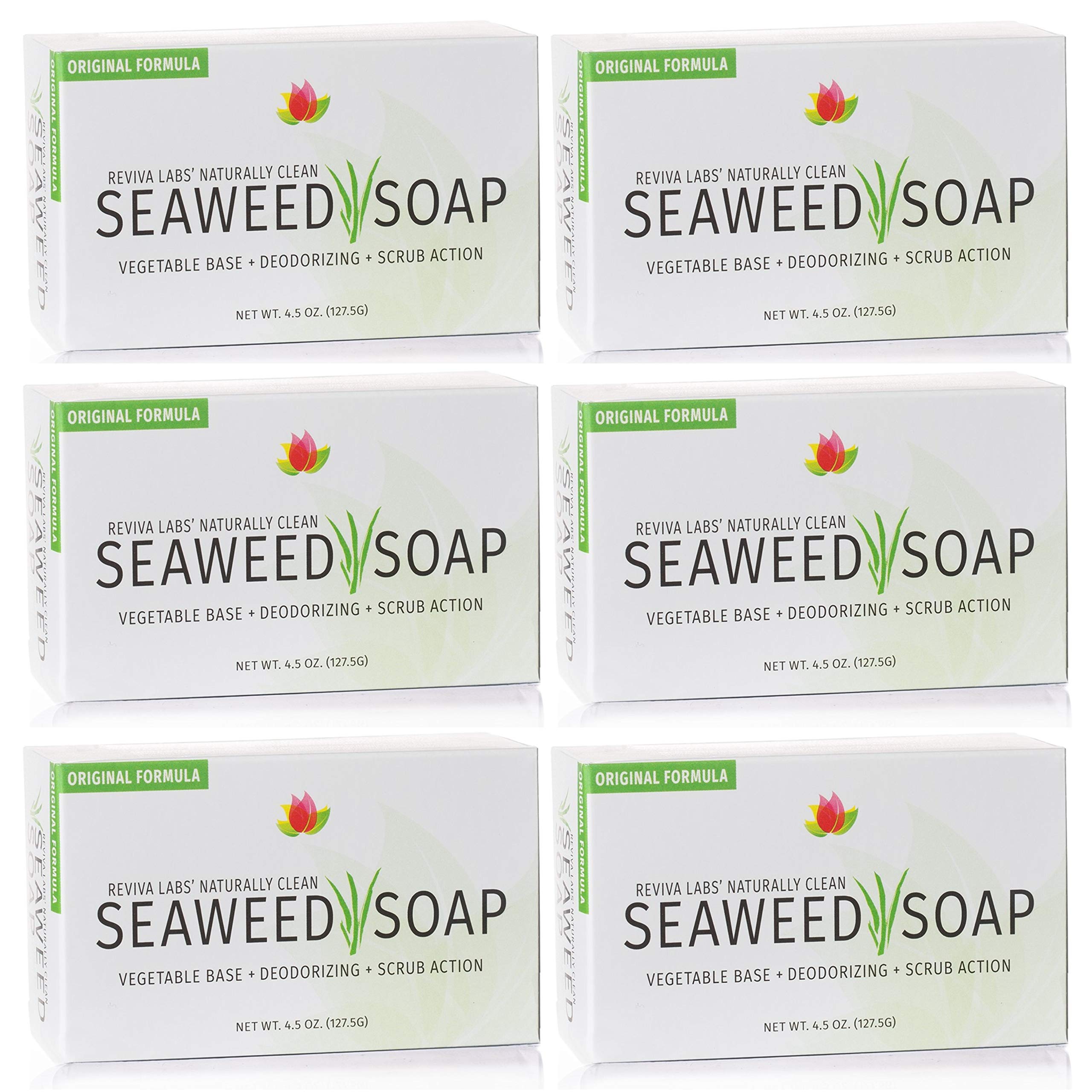 Reviva Seaweed Soap - 6 Pack - Organic Seaweed Face Scrub and Exfoliating Body Scrub Soap Bar - 4.5 oz. Vegetable Base Natural Bar Soap and Seaweed