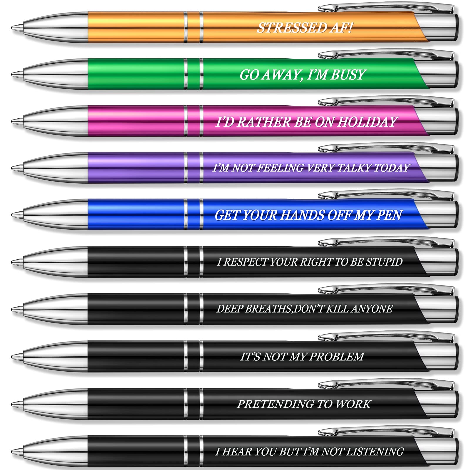 10 Pcs Funny Pen Set for Colleagues Retractable Ballpoint Pens Funky Novelty Pens Black Ink Quirky Work Leaving Gifts for Men Women School Workplace Teacher Students Birthday