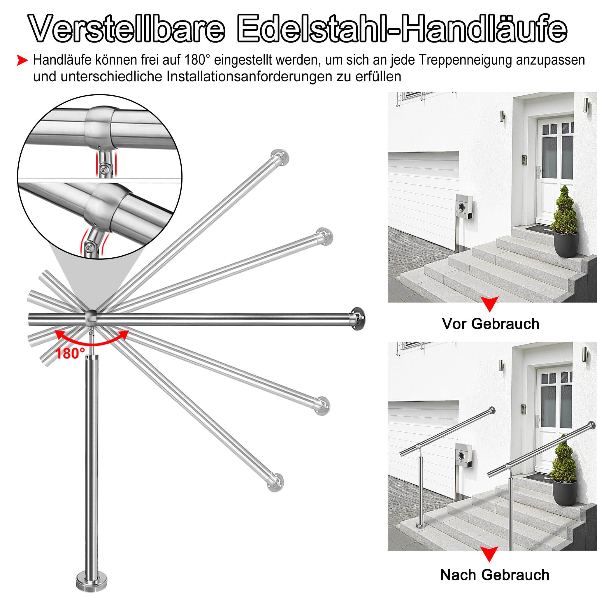 Edelstahl Geländer Handlauf 200cm Treppengeländer Eingangsgeländer