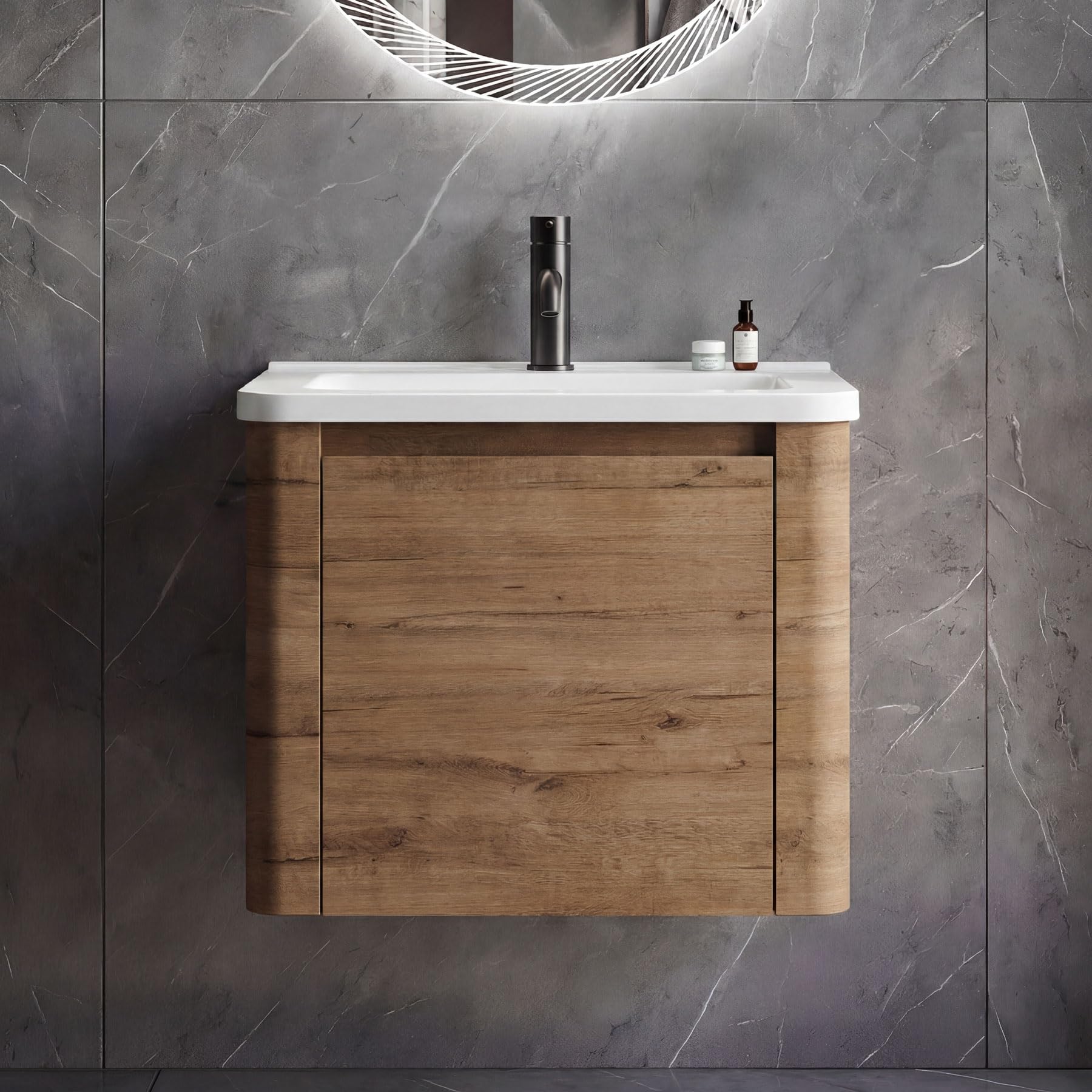 Navostraya 24 Inch Bathroom Vanity with Sink, Modern Floating Single Basin Cabinet for Small Bathroom, Soft Closing Doors, Large Waterproof Storage,