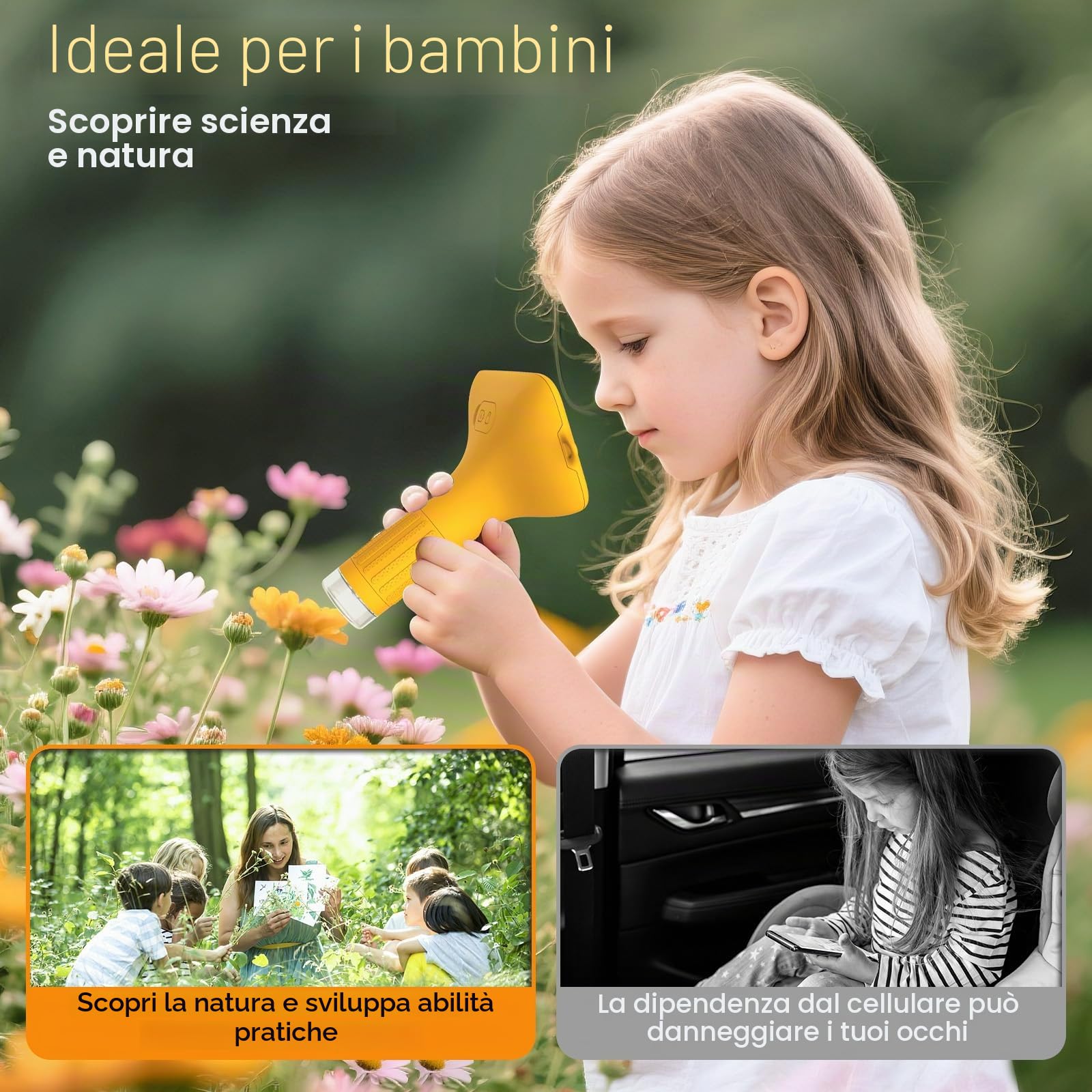Microscopio per bambini, microscopio digitale con schermo IPS da 3,0", 1000 microscopio, telefono cellulare, microscopio LED, connettore a PC, microscopio tascabile, regalo per ragazzi e ragazze, 3-12
