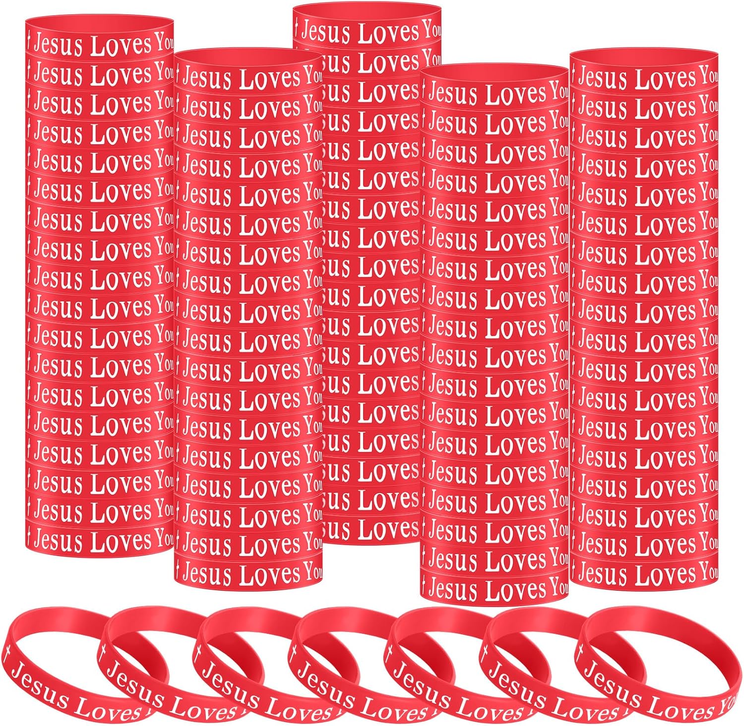 50 Pcs Jesus Loves You Silicone Wristbands Christian Motivational Rubber Bracelets Religious Inspirational Bracelet Church Gifts for Men Women Party Favors Novelty Jewelry(Red)