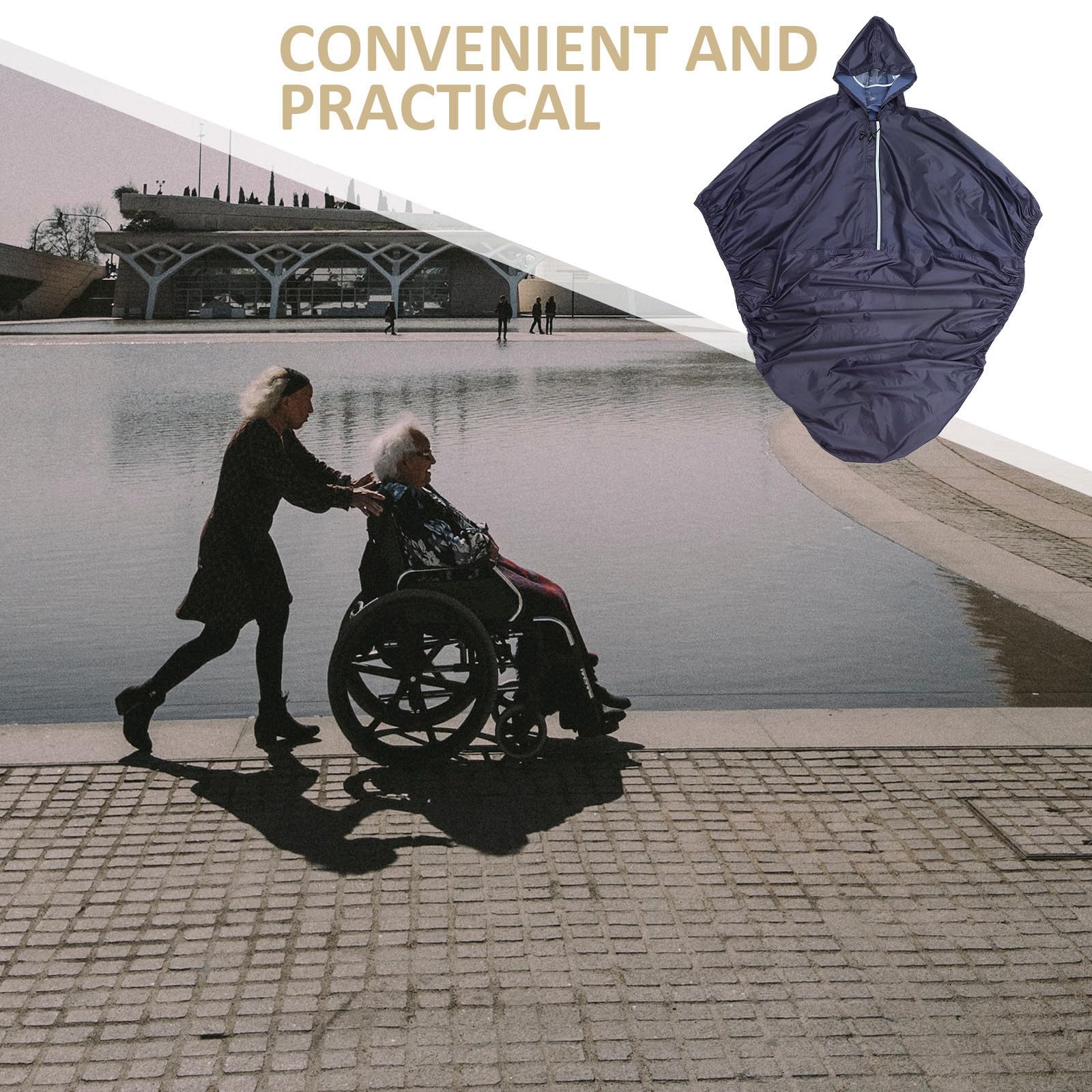 Poncho de Pluie Imperméable pour Fauteuil Roulant Capuche, Léger et Portable en Polyester Taffetas et Pvc, pour Randonnée et Camping Toutes Saisons