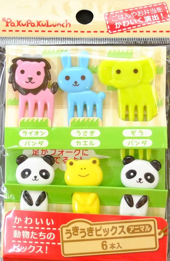 PakupakuLunch Maruki Cute 6 Animals food picks for Bento Box Lunch Box (6pc Set)