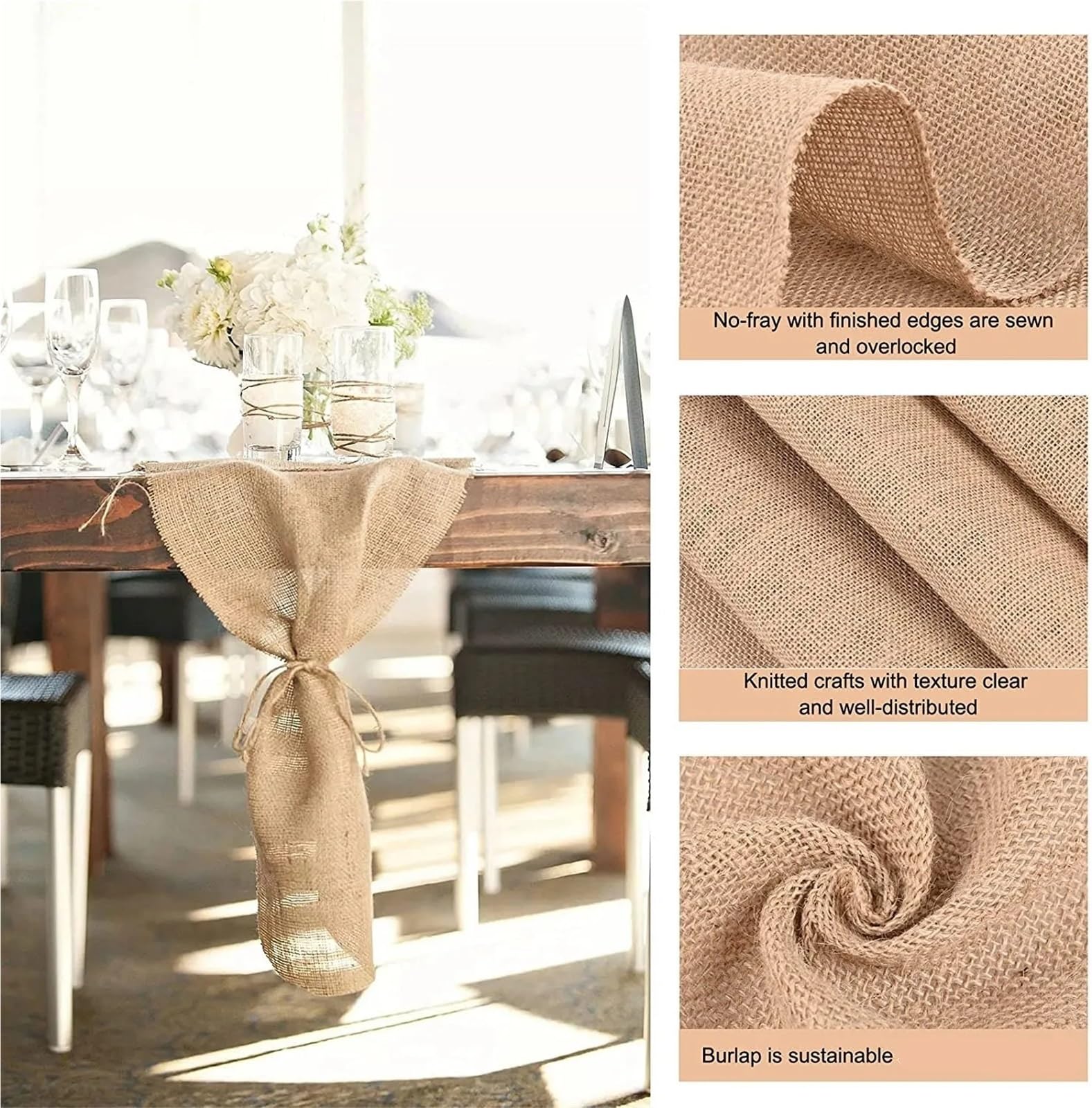 Telas Para Costura Caminos de mesa de arpillera, camino de yute para, rollo de tela for bodas, manteles individuales, manualidades, decoración del hogar, jardinería(Width 12cm)