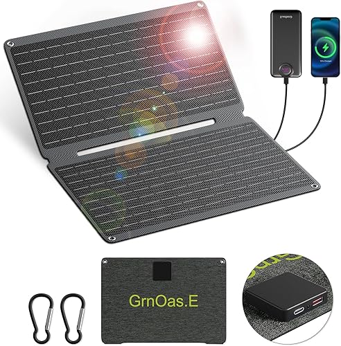 Panel solar plegable portátil de 20 W con USB, salidas tipo C, silicona monocristalina, revestimiento ETFE, impermeable IP67, perfecto para